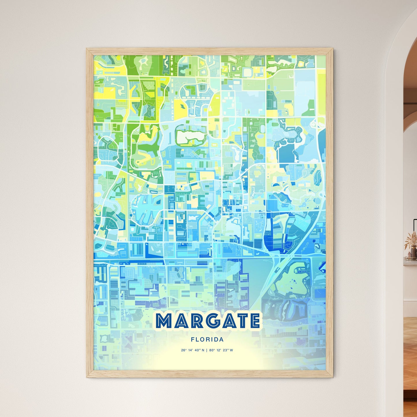 Colorful MARGATE FLORIDA Fine Art Map Cool Blue