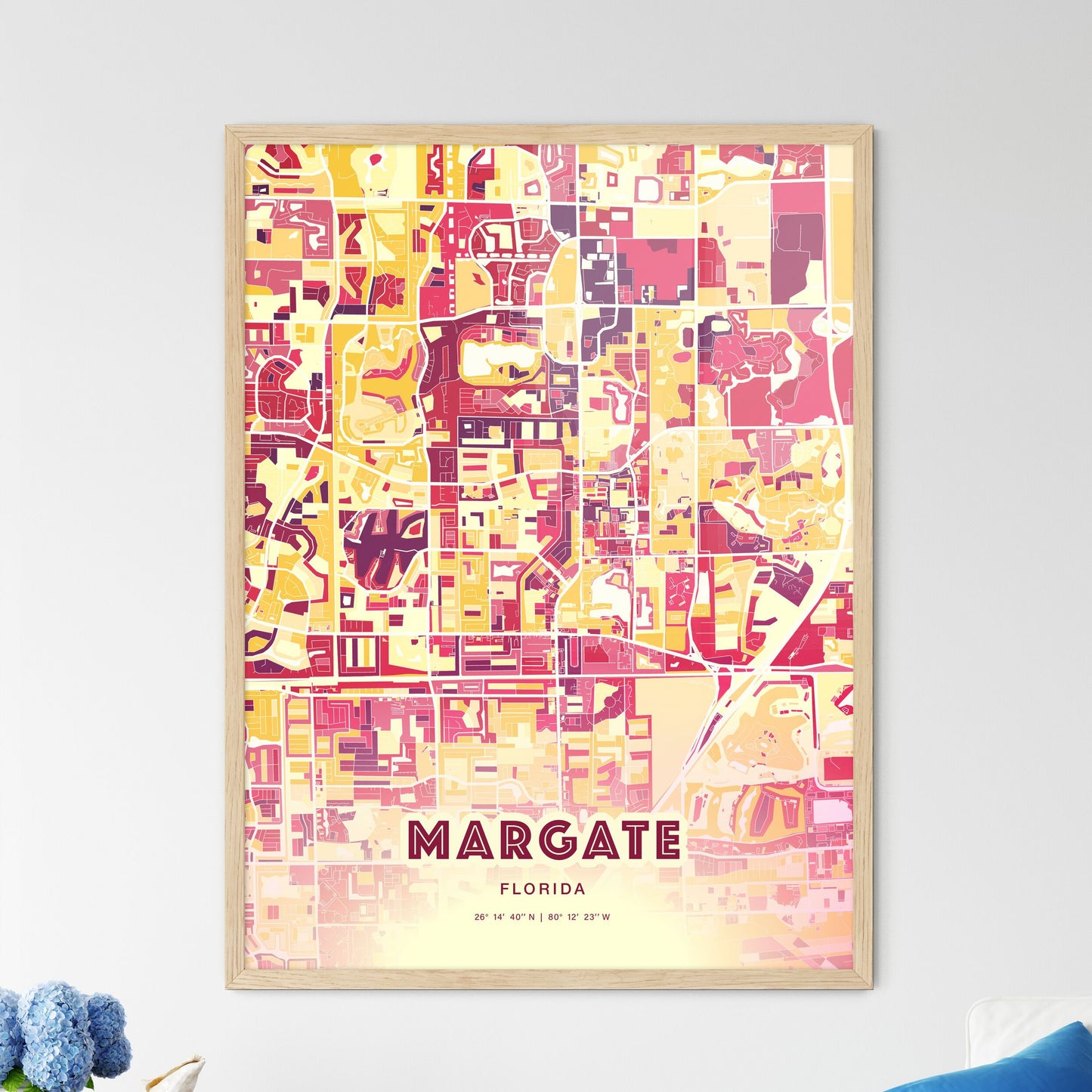 Colorful MARGATE FLORIDA Fine Art Map Hot Red