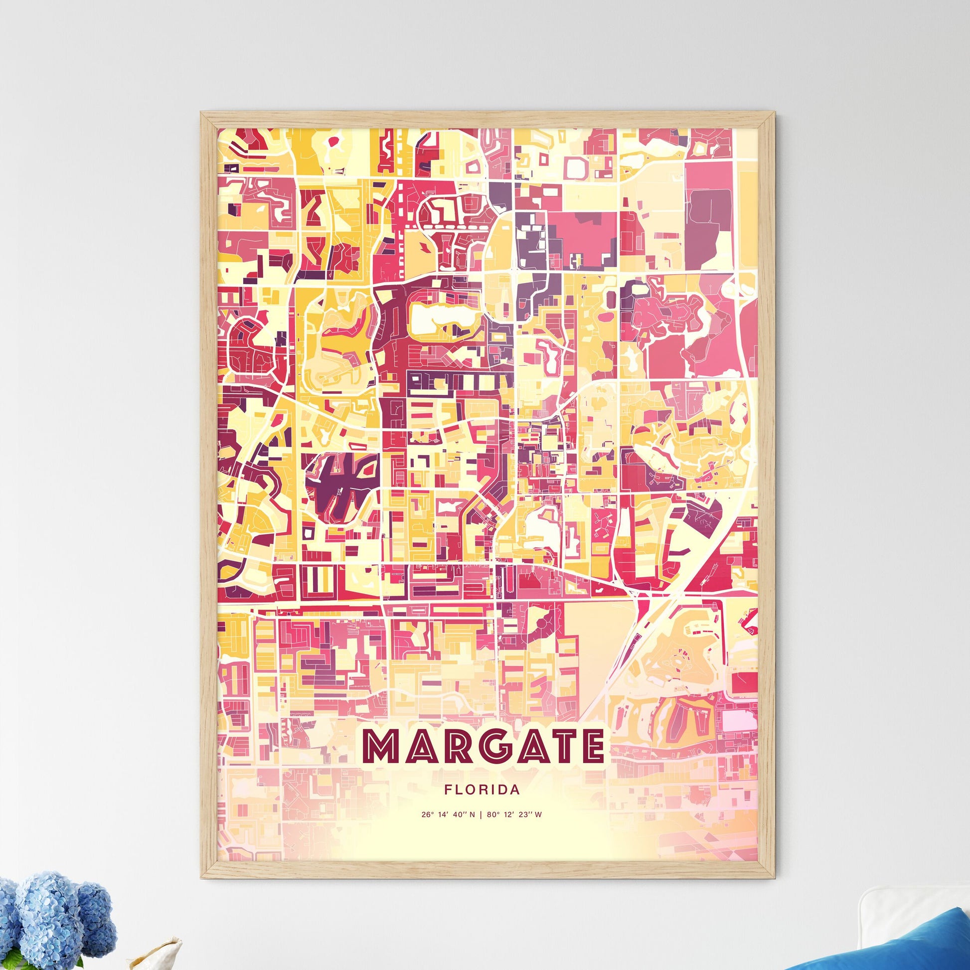 Colorful MARGATE FLORIDA Fine Art Map Hot Red