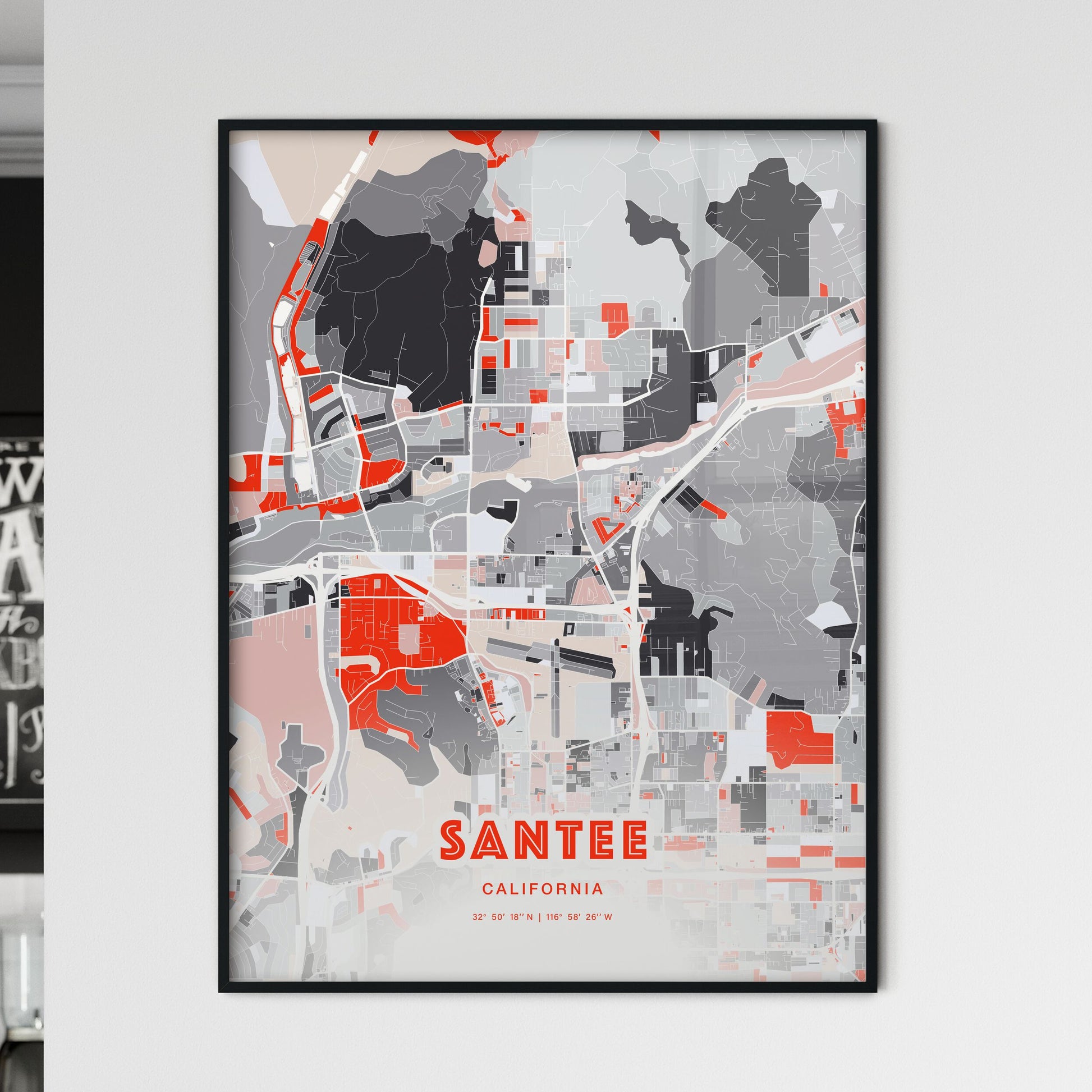 Colorful SANTEE CALIFORNIA Fine Art Map Modern