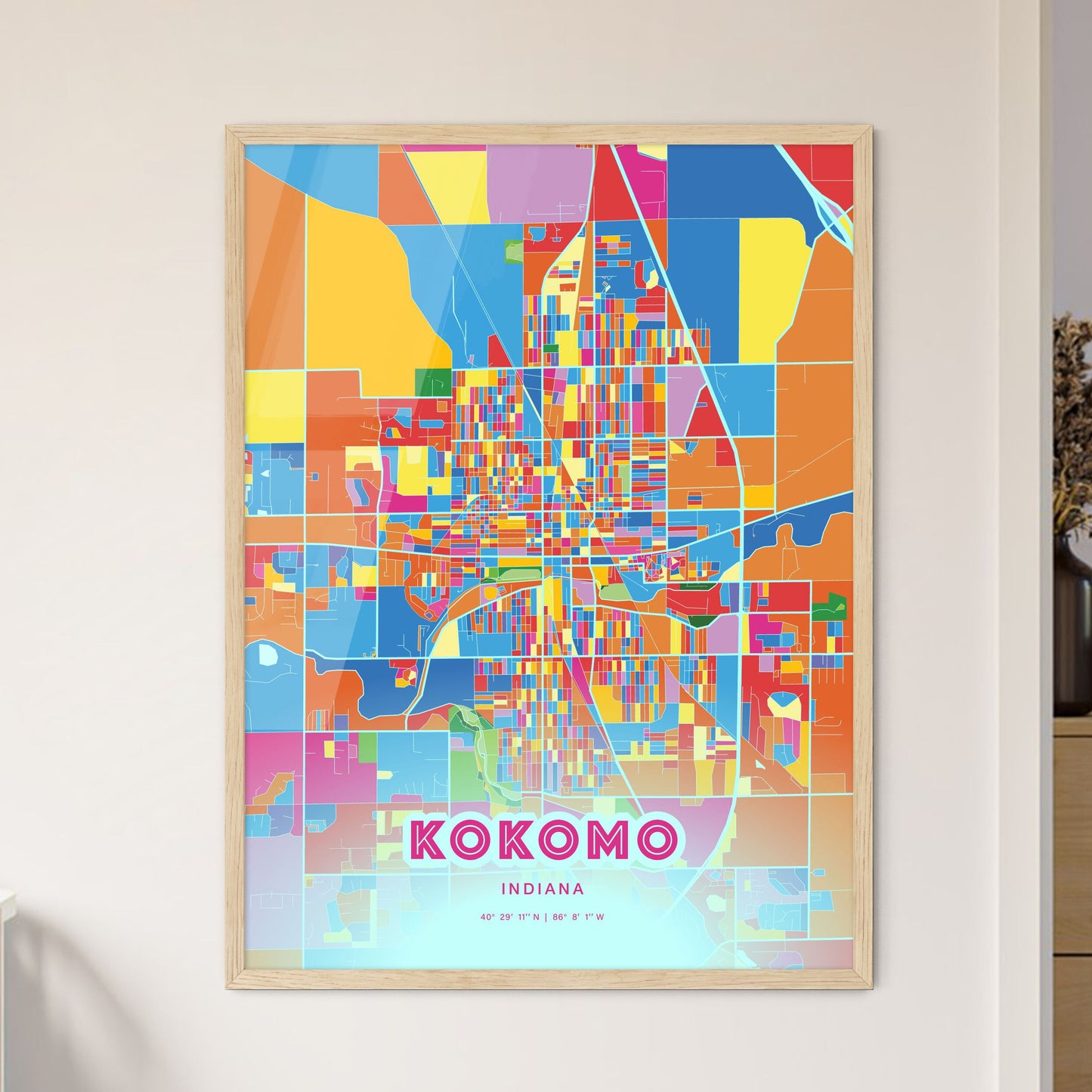 Colorful KOKOMO INDIANA Fine Art Map Crazy Colors