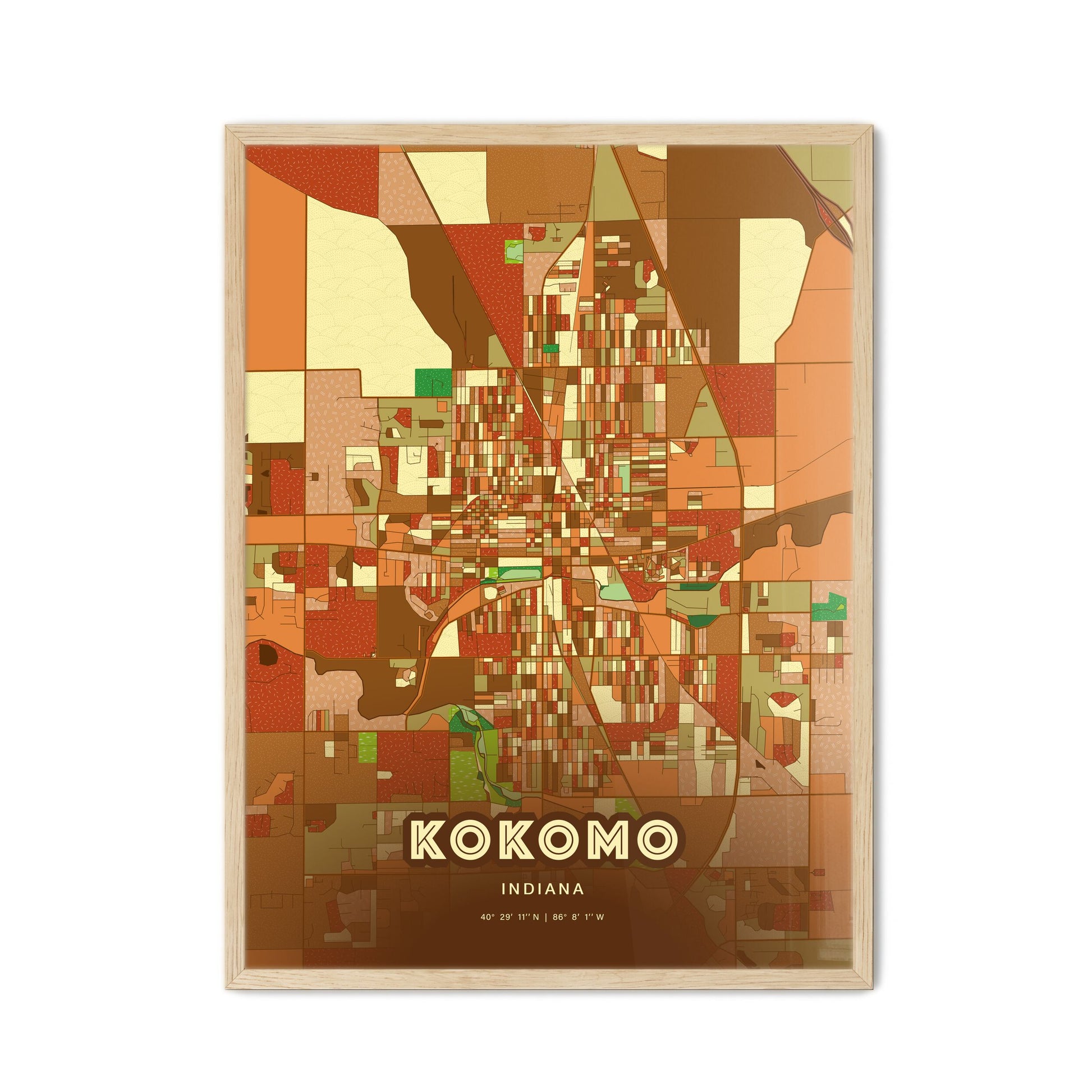 Colorful KOKOMO INDIANA Fine Art Map Farmhouse