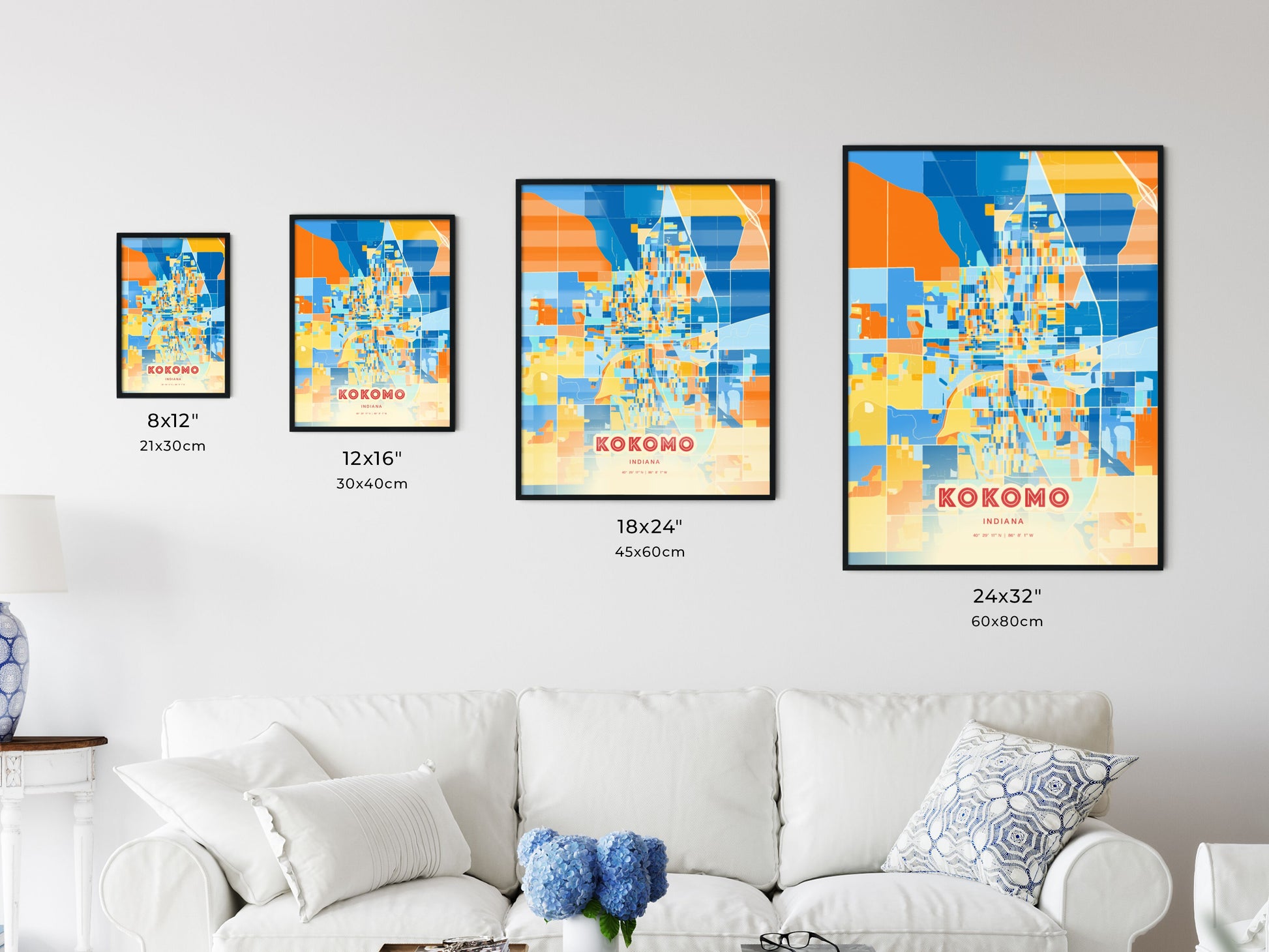 Colorful KOKOMO INDIANA Fine Art Map Blue Orange