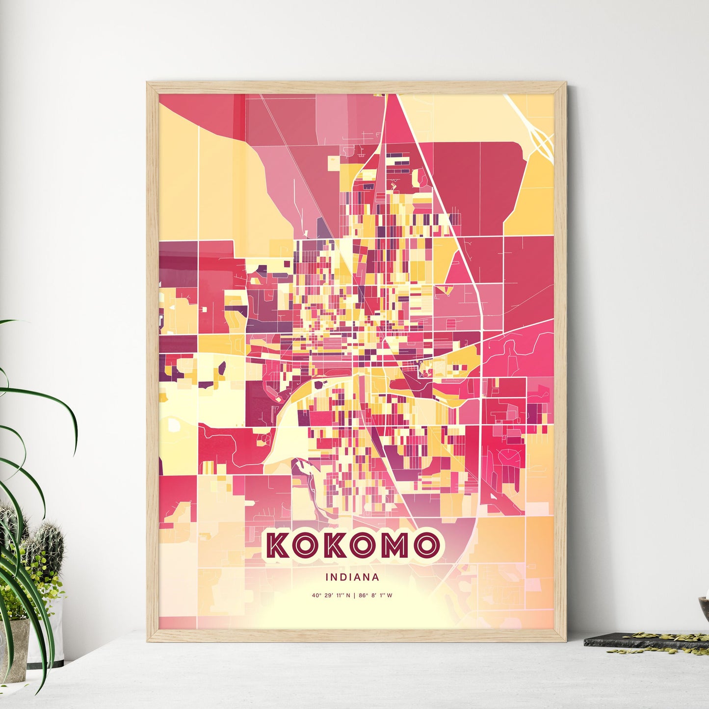 Colorful KOKOMO INDIANA Fine Art Map Hot Red