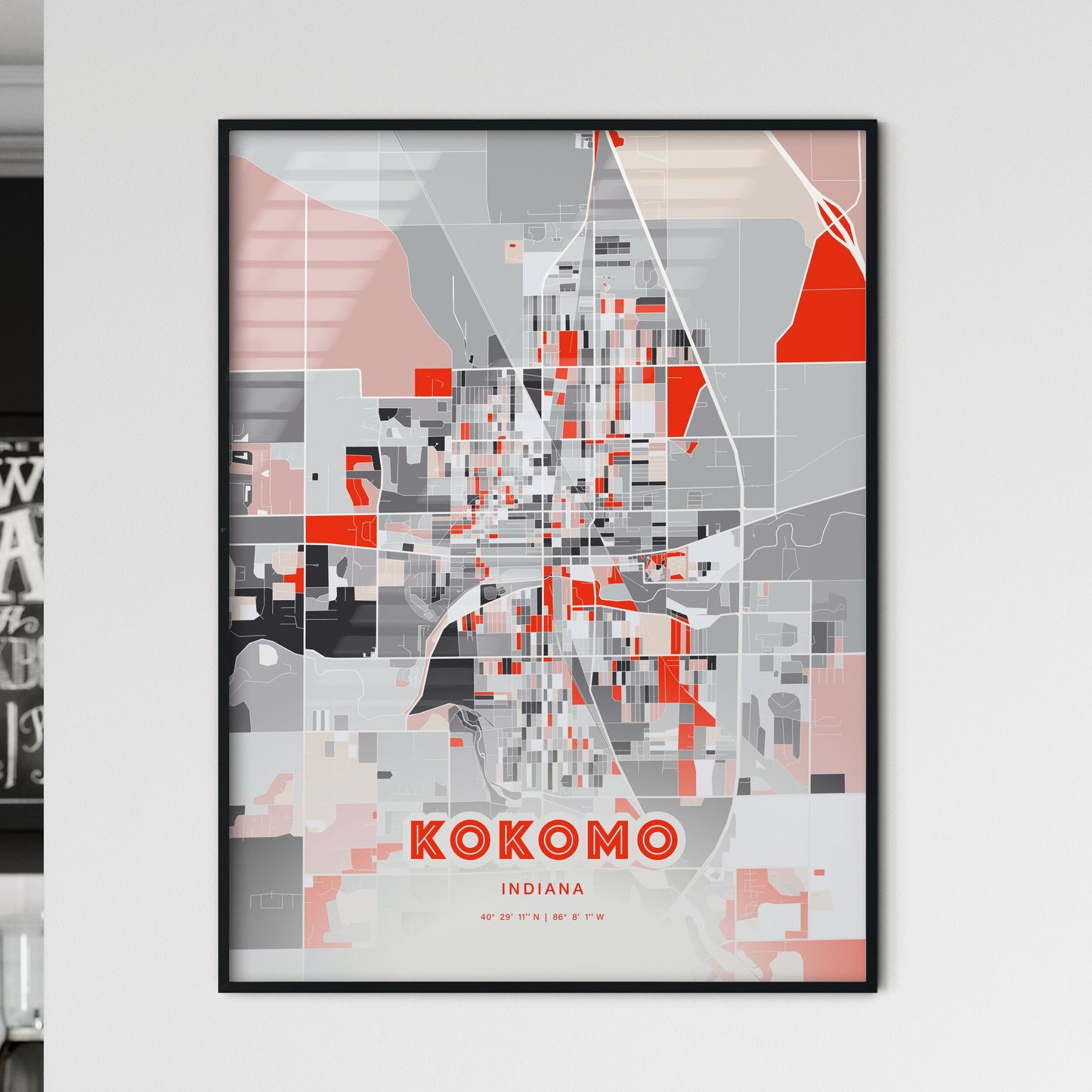 Colorful KOKOMO INDIANA Fine Art Map Modern