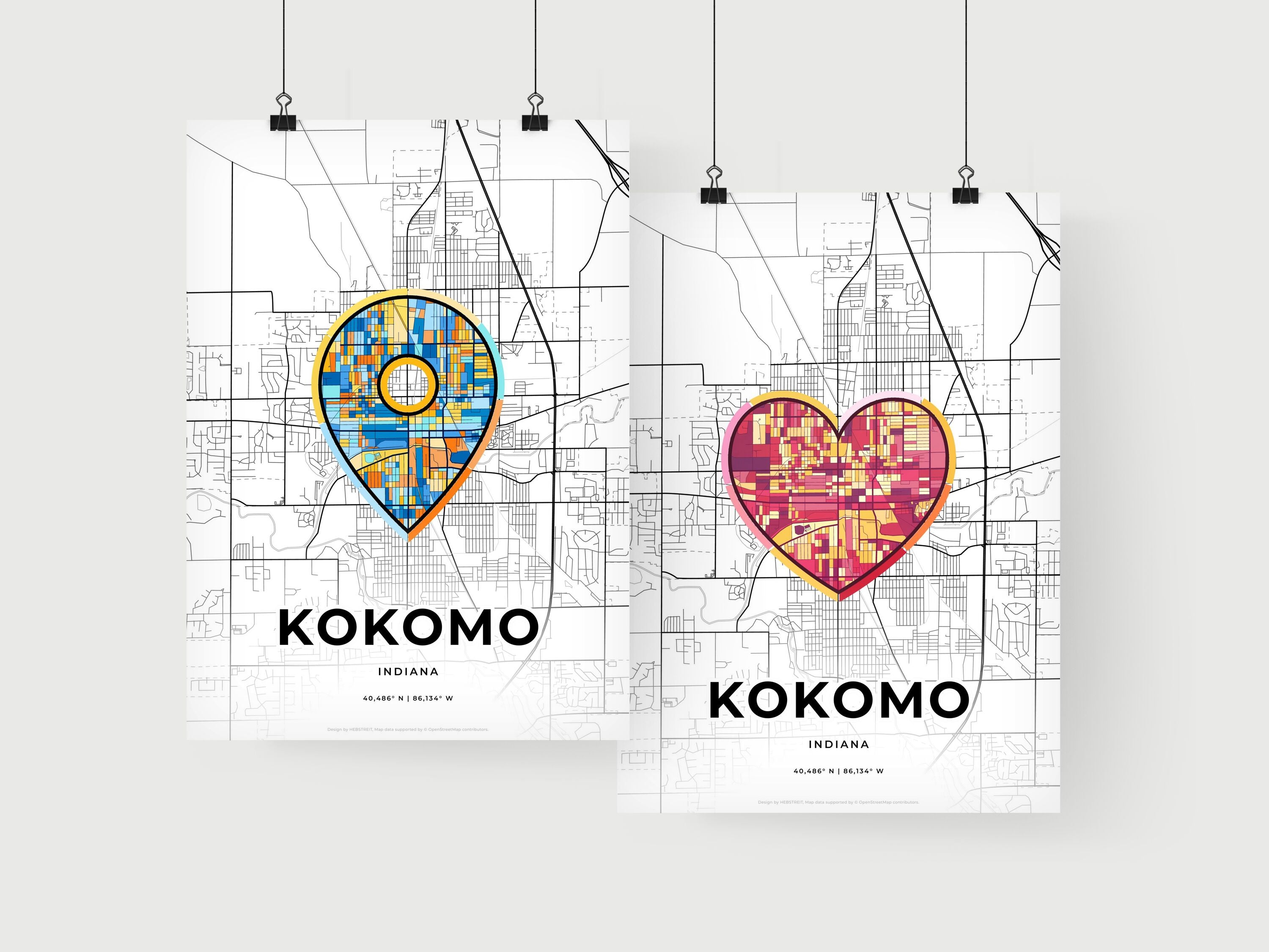 KOKOMO UNITED STATES minimal art map with a colorful icon. Creative ...