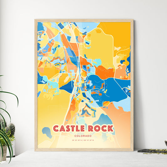 Colorful CASTLE ROCK COLORADO Fine Art Map Blue Orange