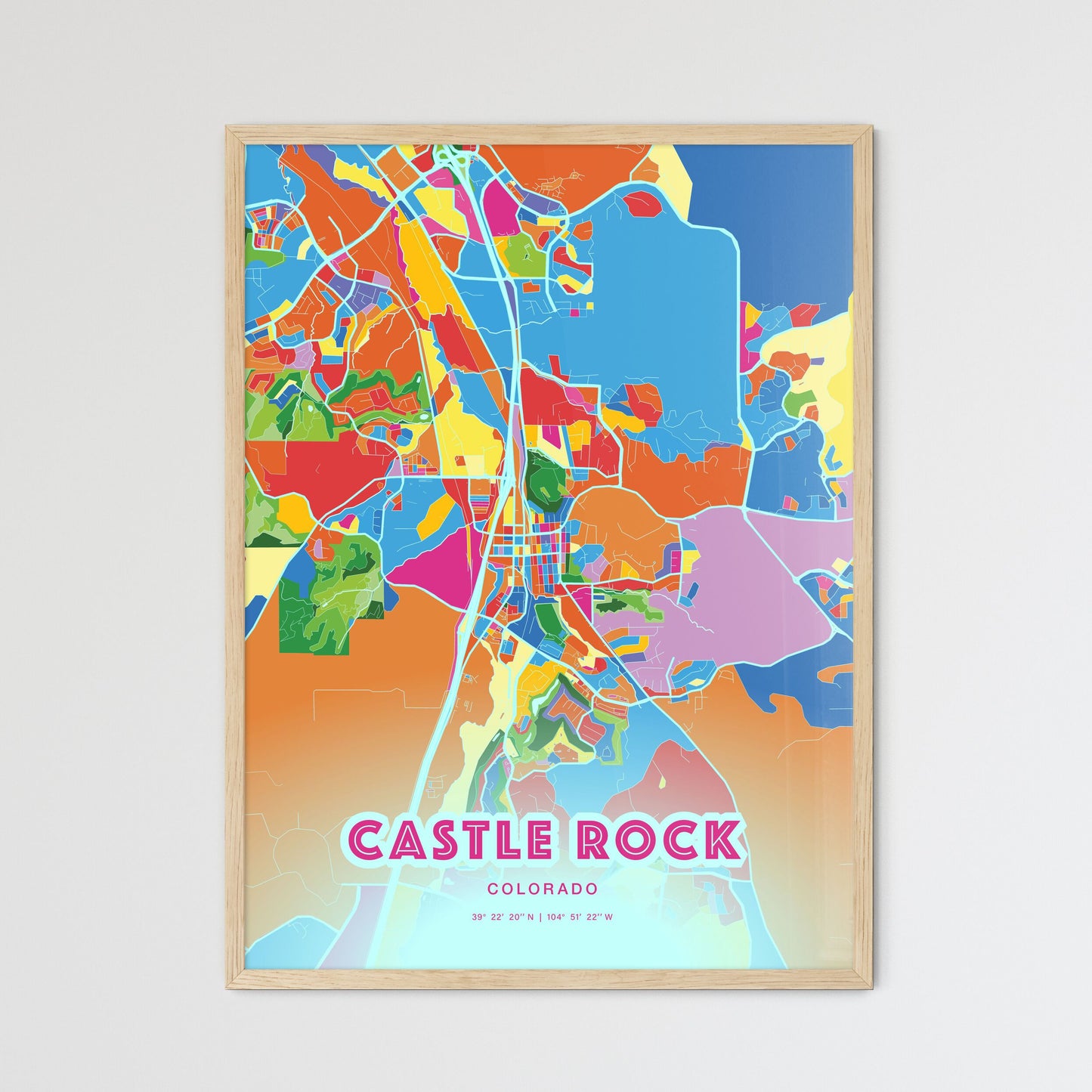 Colorful CASTLE ROCK COLORADO Fine Art Map Crazy Colors