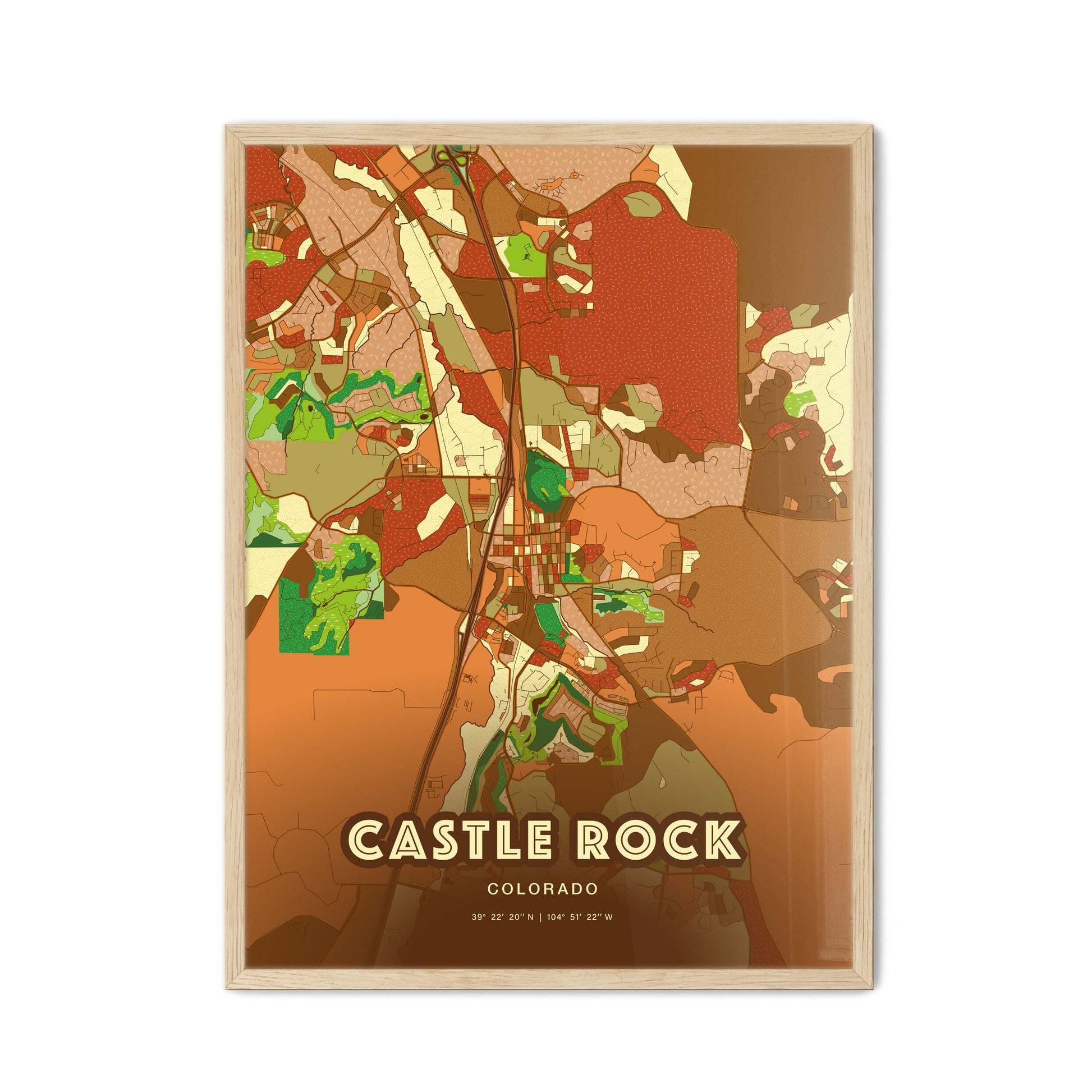 Colorful CASTLE ROCK COLORADO Fine Art Map Farmhouse