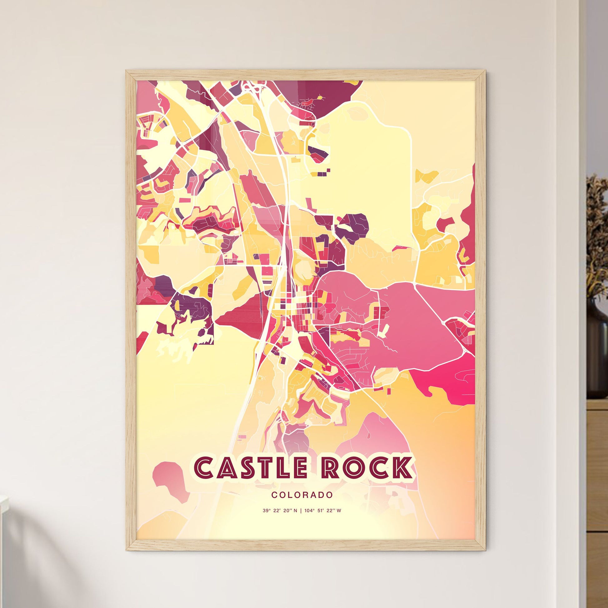 Colorful CASTLE ROCK COLORADO Fine Art Map Hot Red