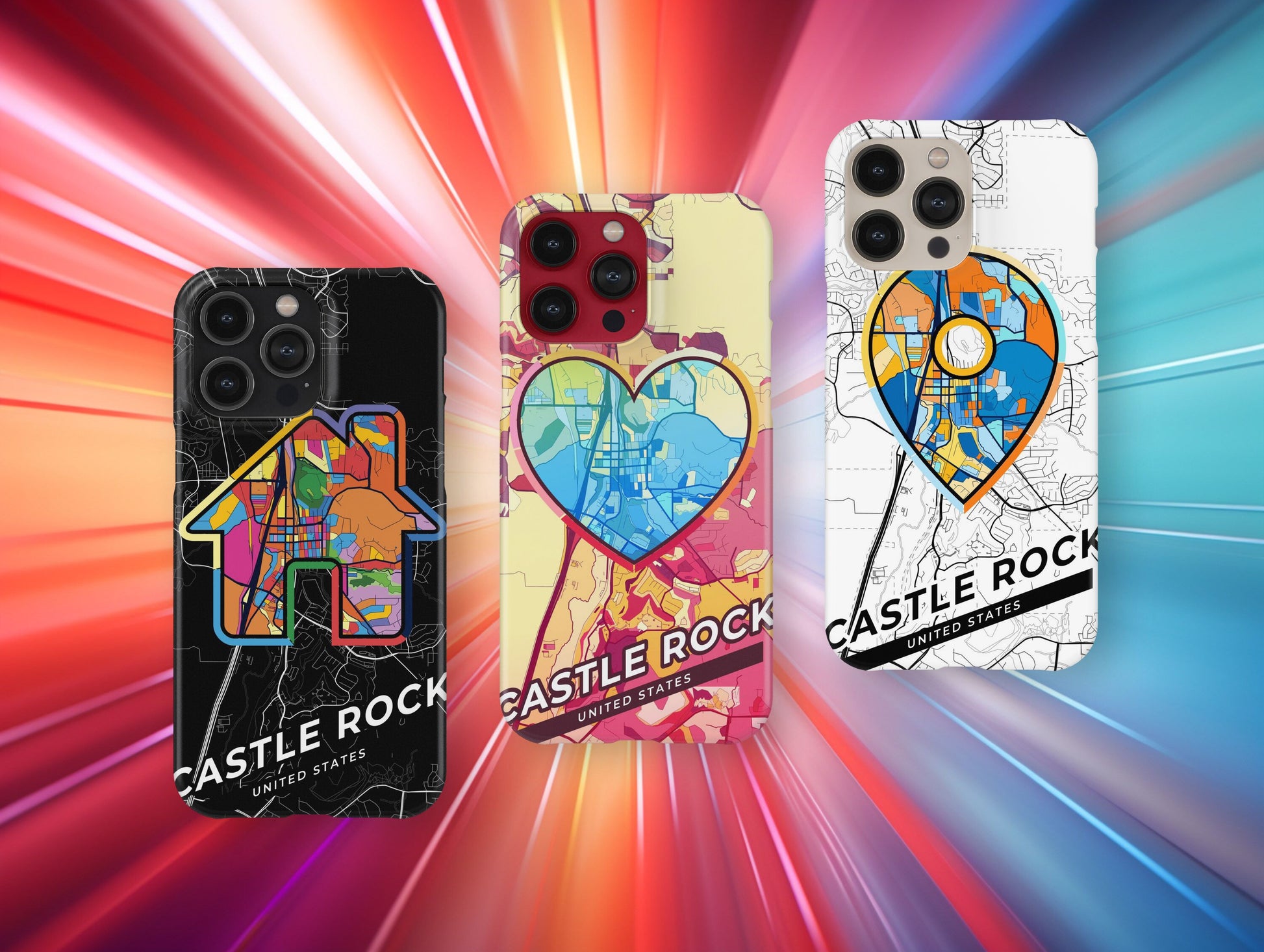 Castle Rock Colorado slim phone case with colorful icon. Birthday, wedding or housewarming gift. Couple match cases.