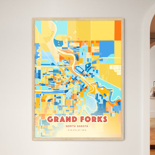 Colorful GRAND FORKS NORTH DAKOTA Fine Art Map Blue Orange