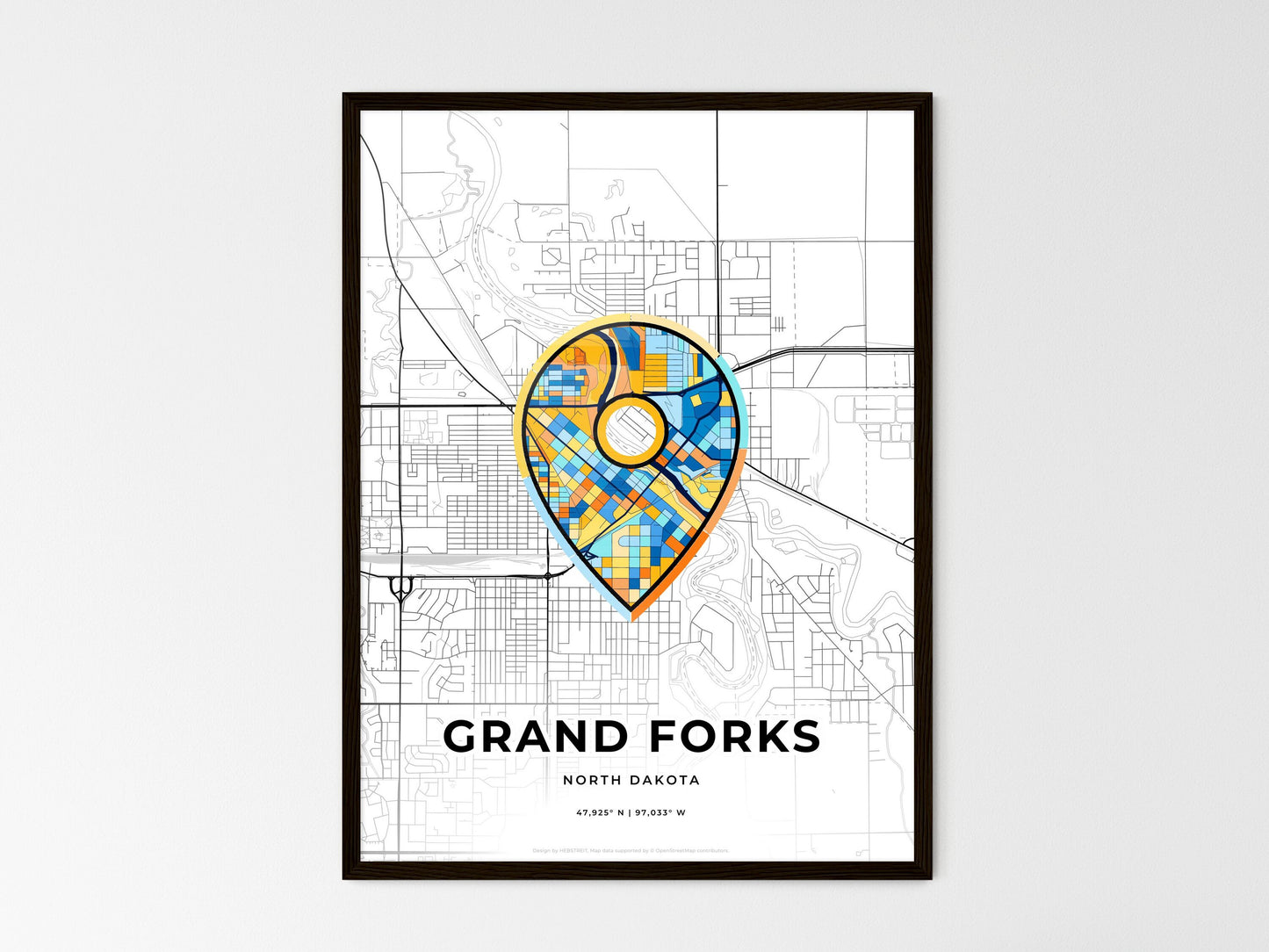 Grand Forks North Dakota wedding art map with pointer icon