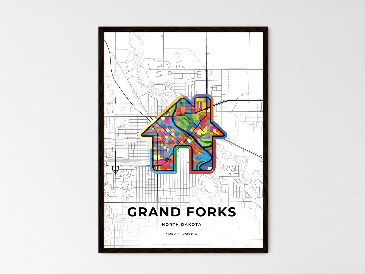 Grand Forks North Dakota wedding art map with home icon