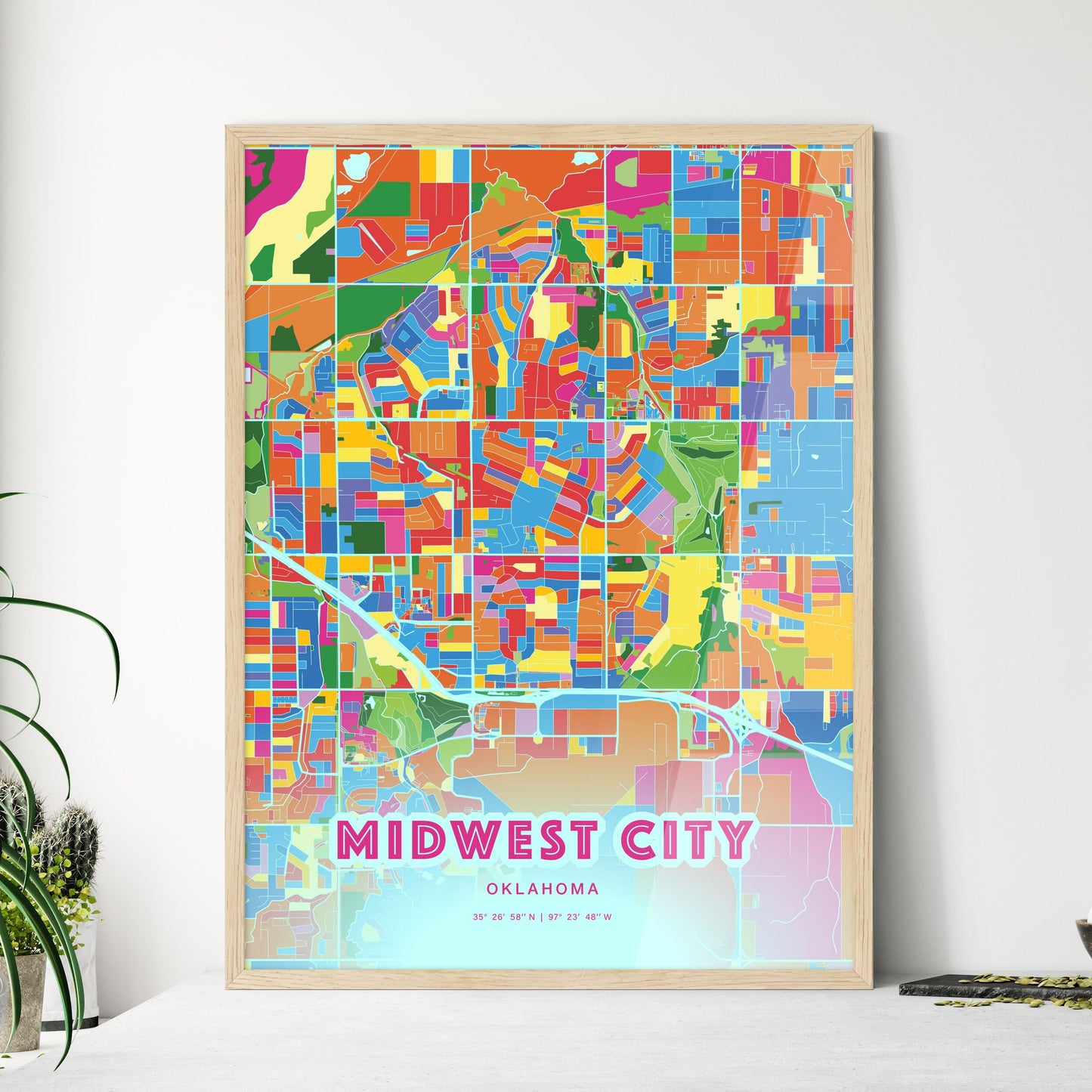 Colorful MIDWEST CITY OKLAHOMA Fine Art Map Crazy Colors