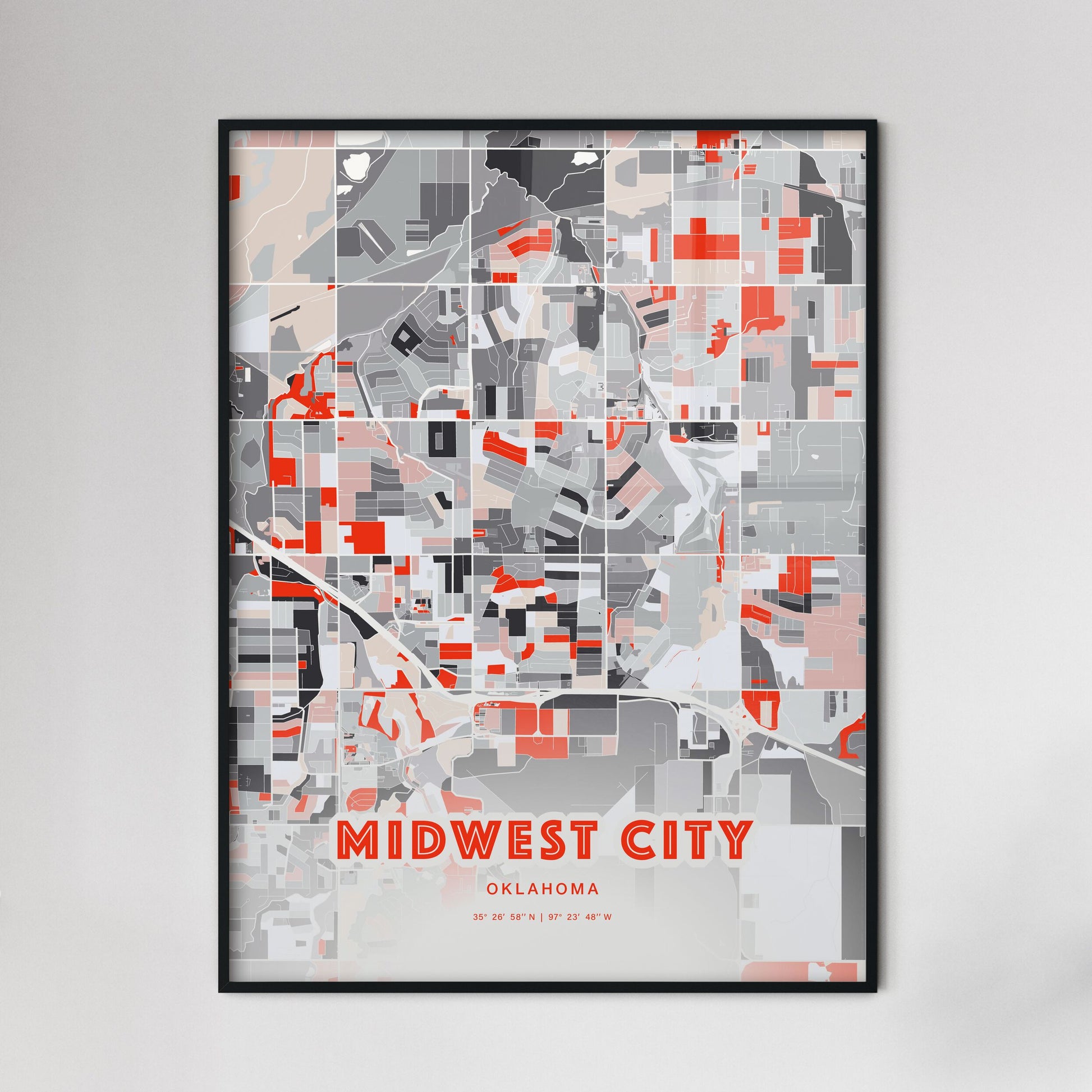 Colorful MIDWEST CITY OKLAHOMA Fine Art Map Modern