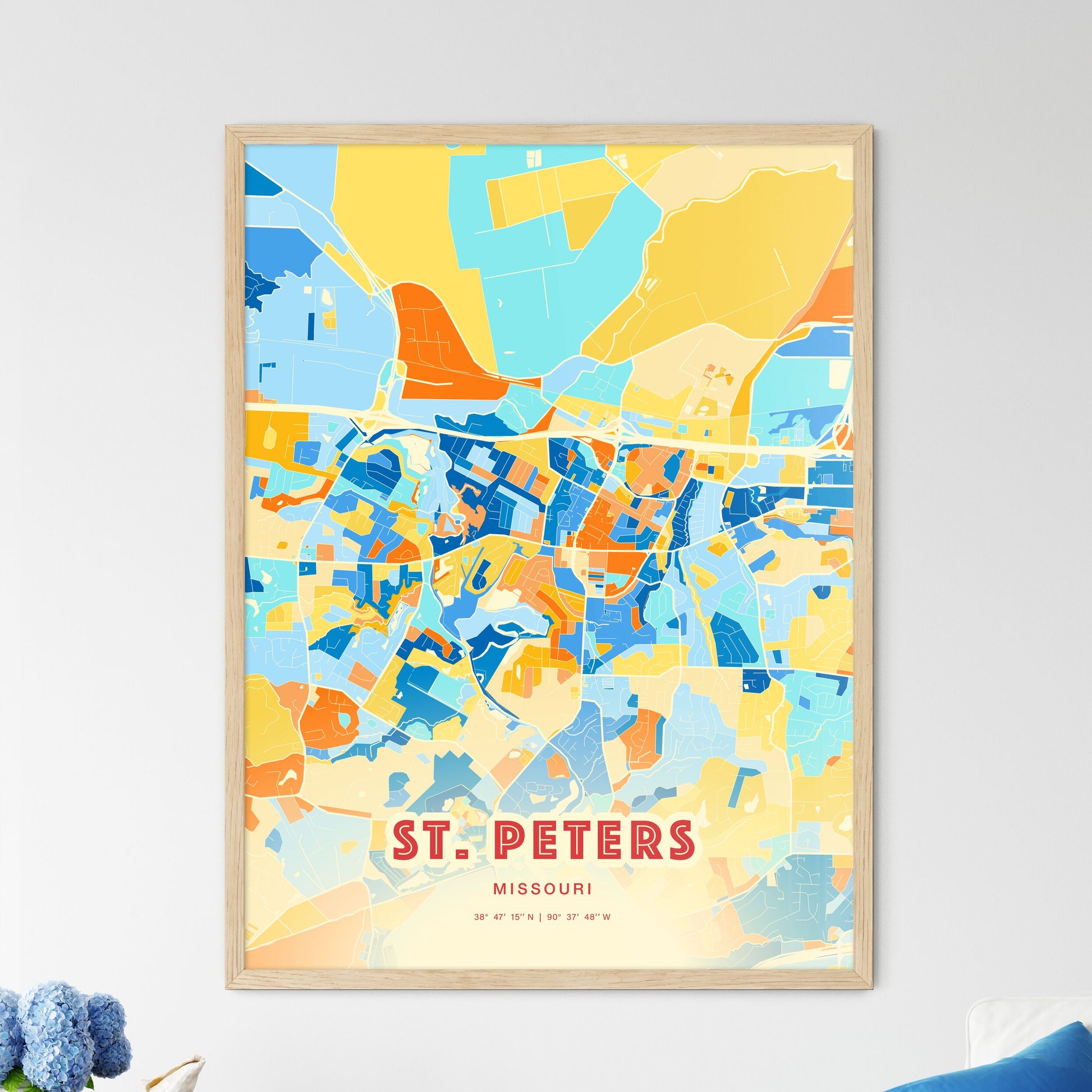 Colorful ST. PETERS MISSOURI Fine Art Map Blue Orange