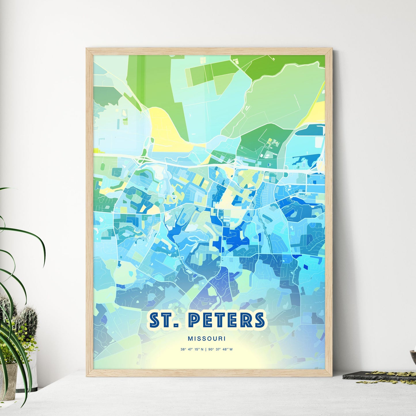 Colorful ST. PETERS MISSOURI Fine Art Map Cool Blue