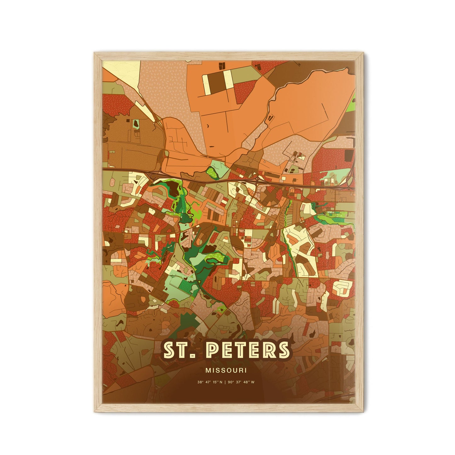 Colorful ST. PETERS MISSOURI Fine Art Map Farmhouse