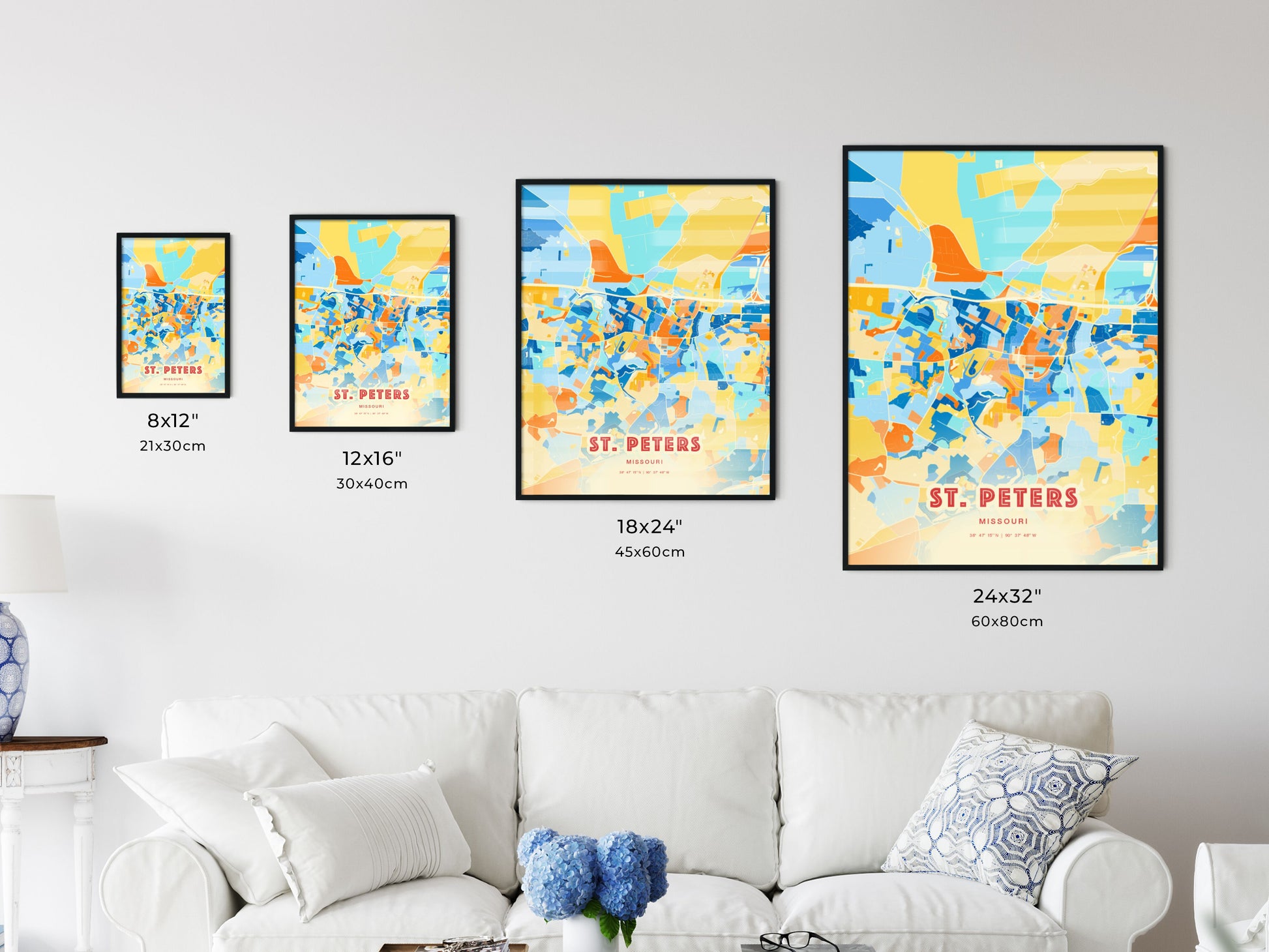 Colorful ST. PETERS MISSOURI Fine Art Map Blue Orange