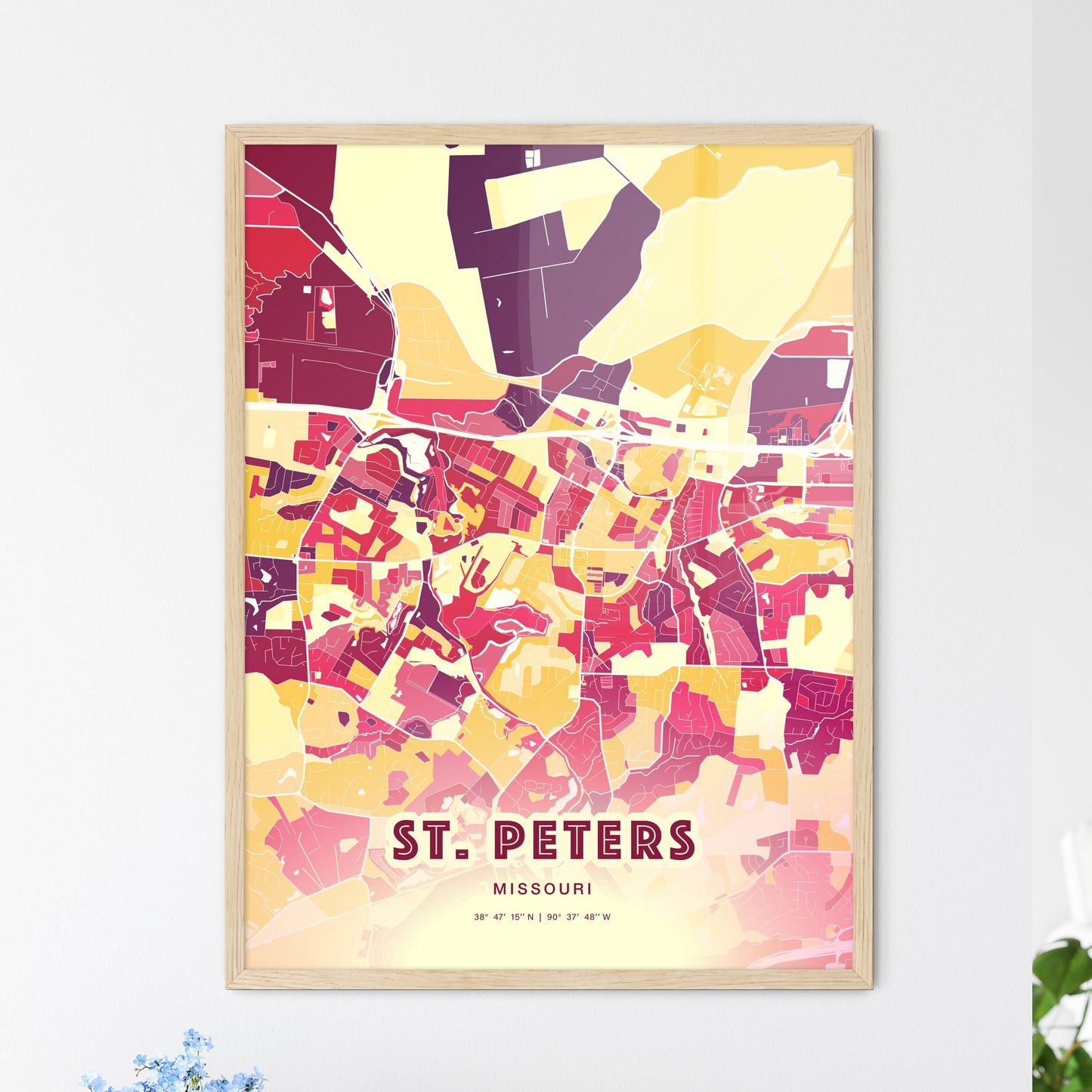 Colorful ST. PETERS MISSOURI Fine Art Map Hot Red