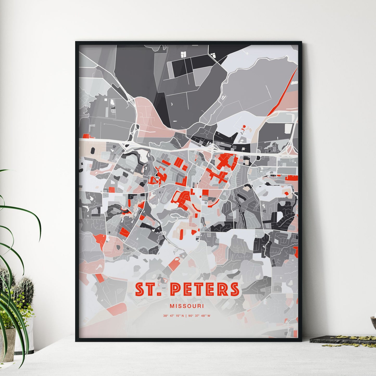 Colorful ST. PETERS MISSOURI Fine Art Map Modern