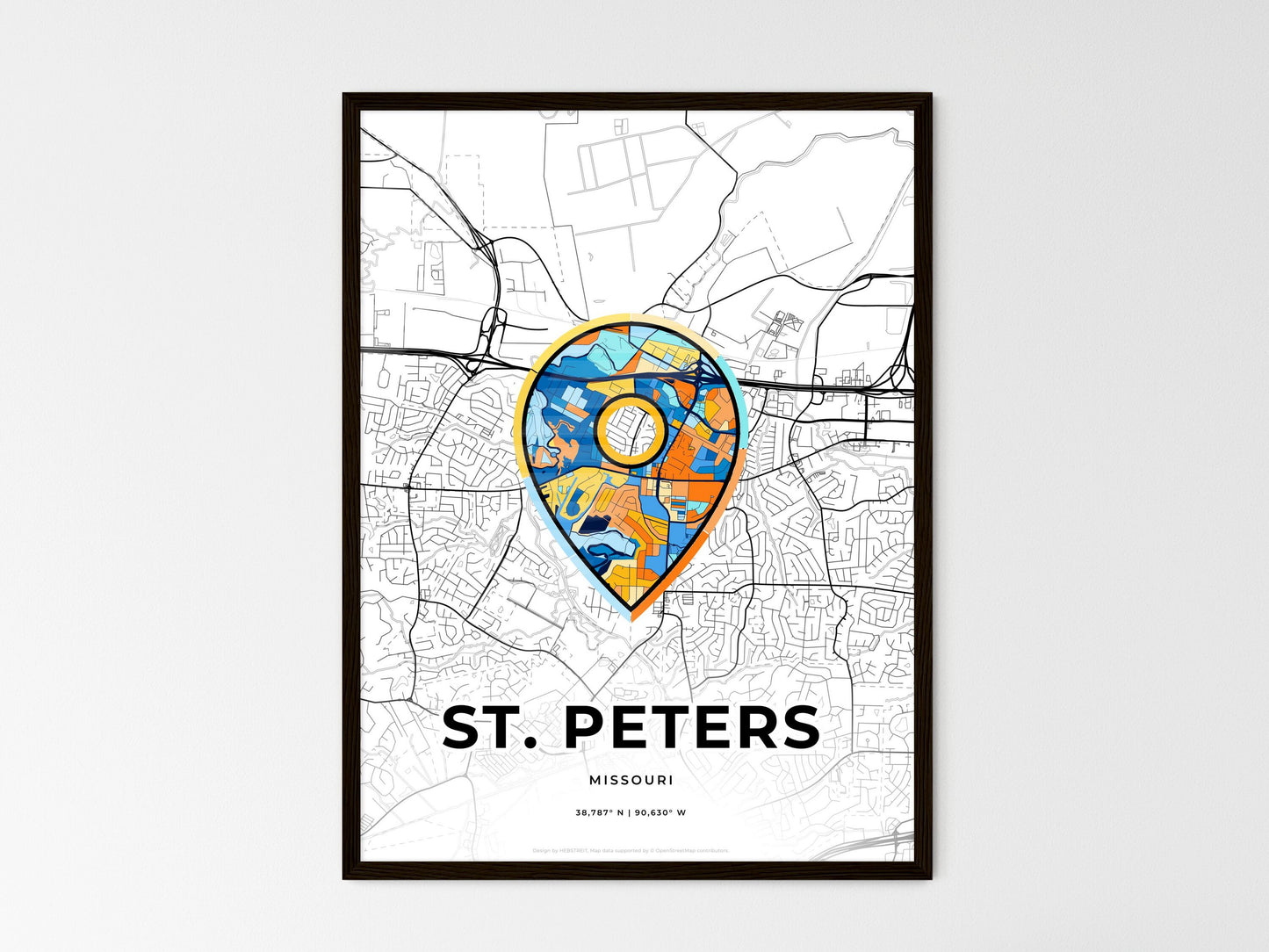 St. Peters Missouri wedding art map with pointer icon