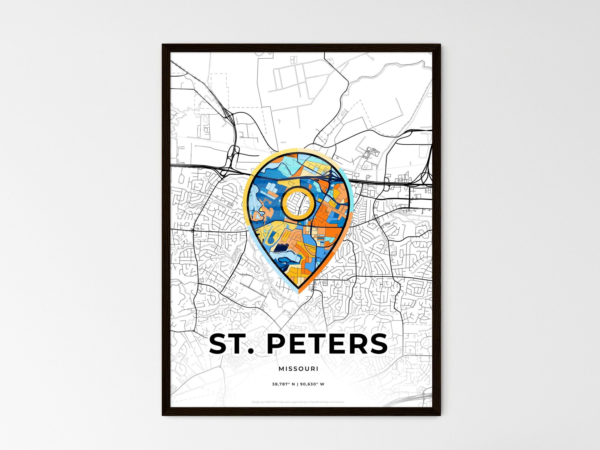 St. Peters Missouri wedding art map with pointer icon