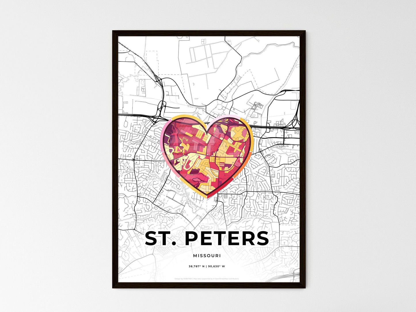 St. Peters Missouri wedding art map with heart icon