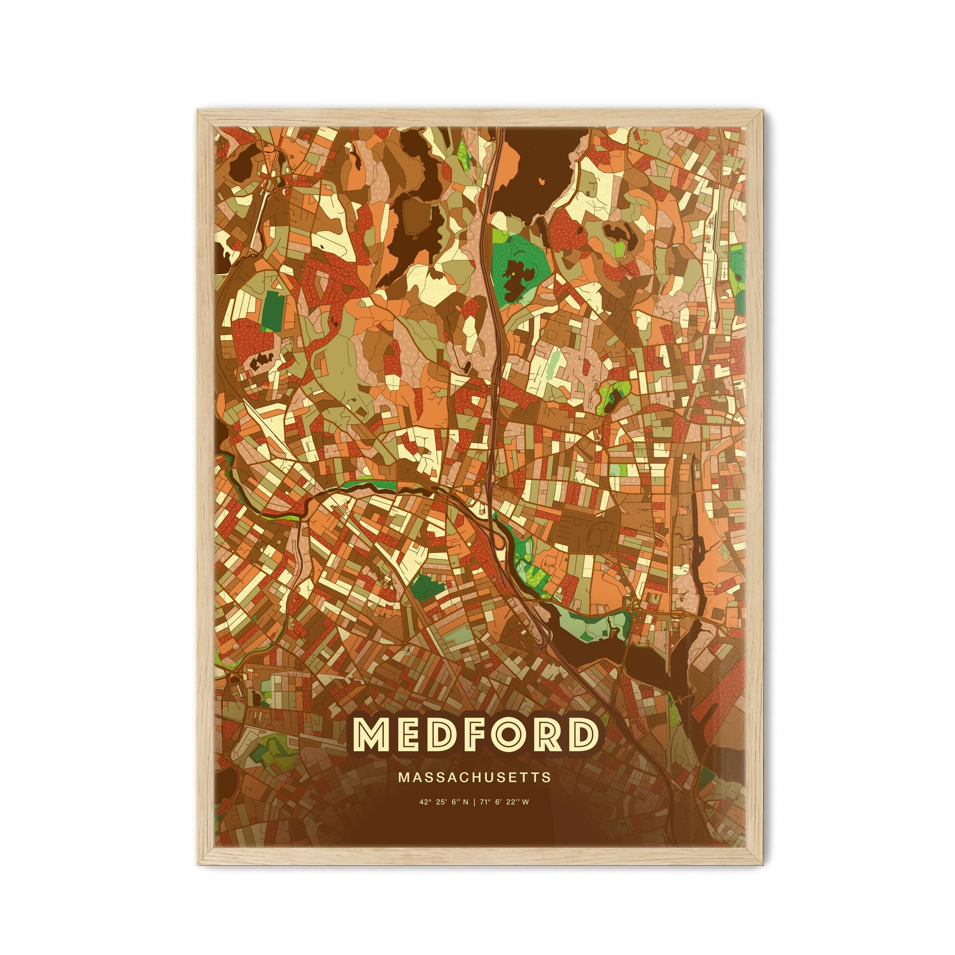 Colorful MEDFORD MASSACHUSETTS Fine Art Map Farmhouse