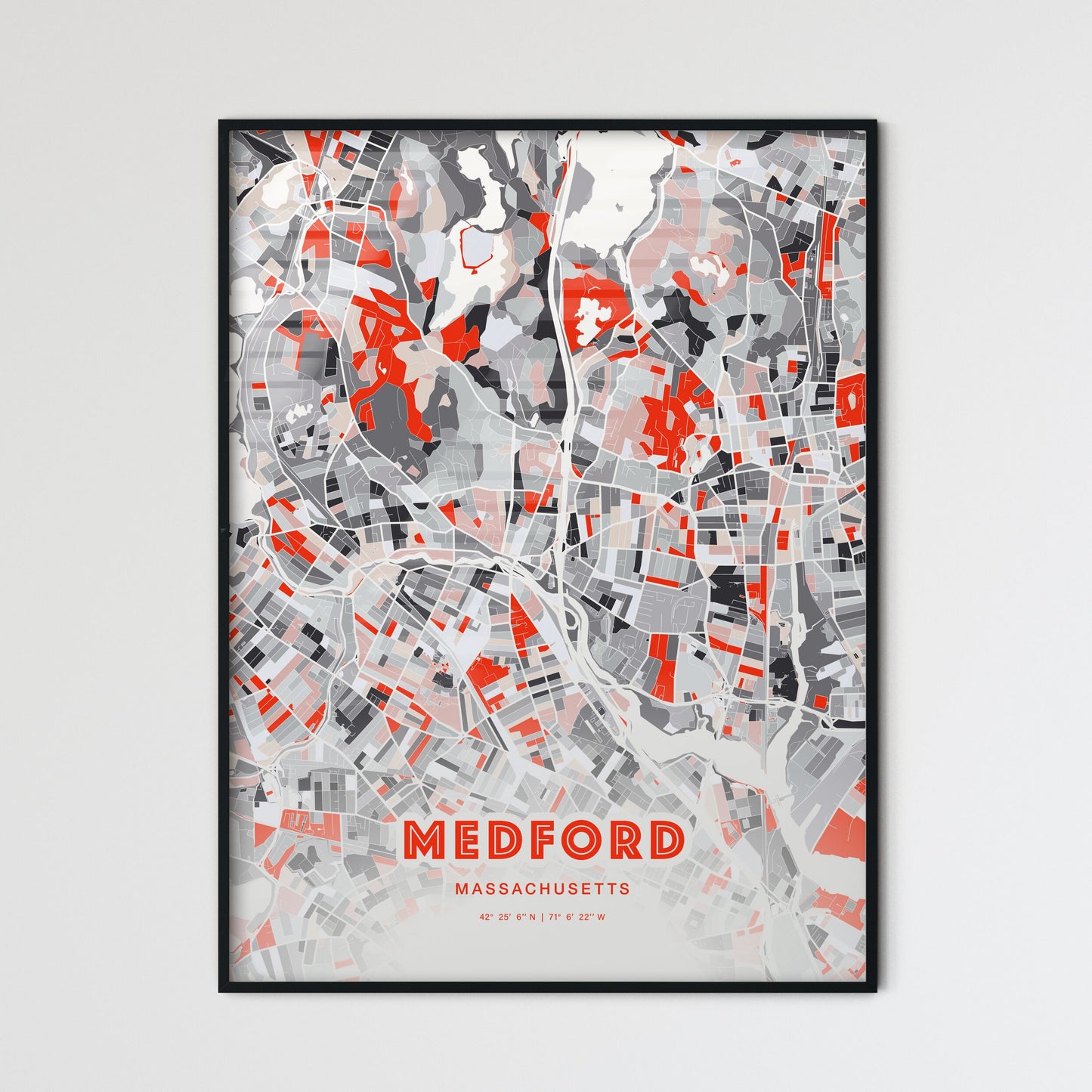 Colorful MEDFORD MASSACHUSETTS Fine Art Map Modern