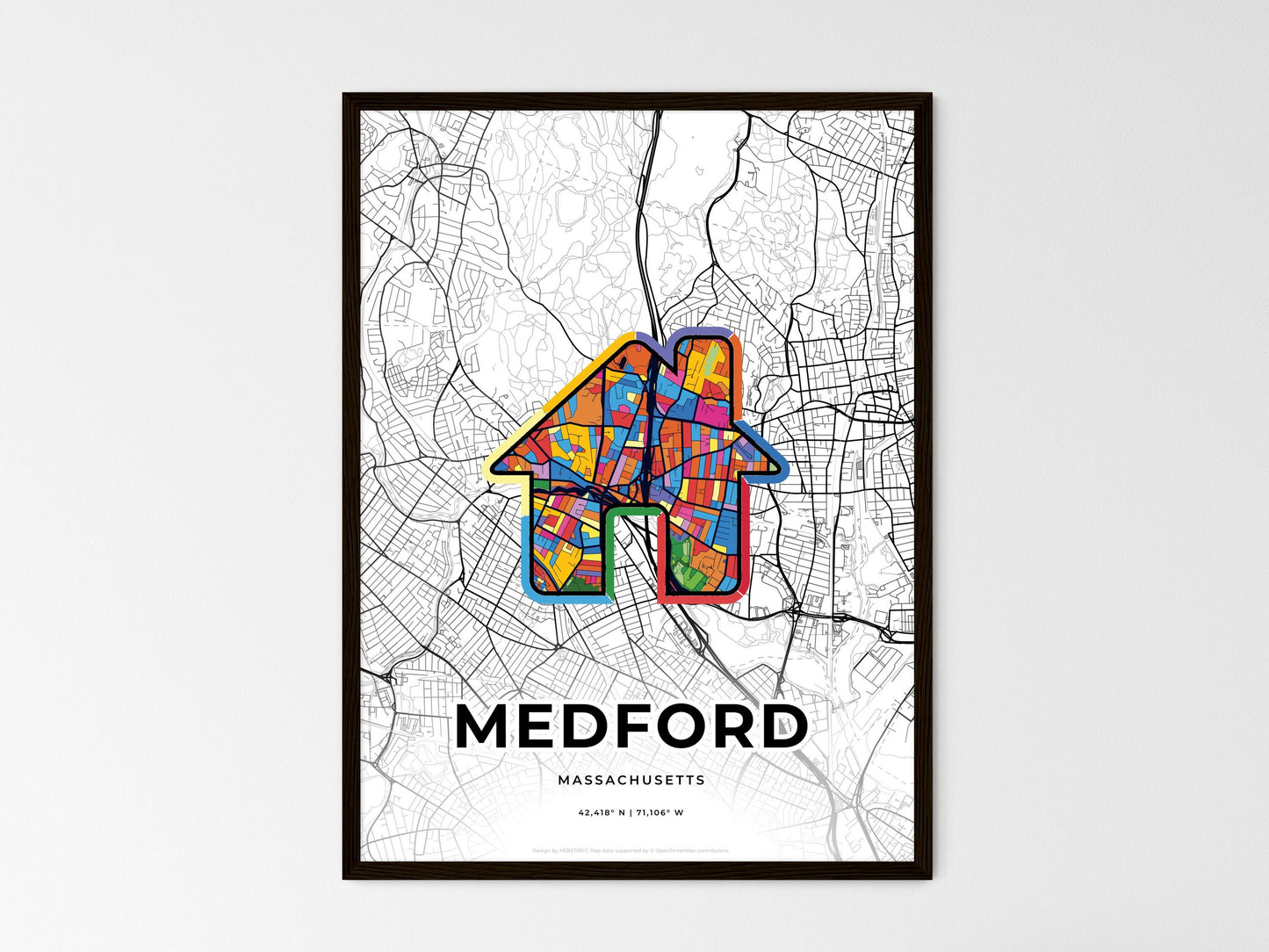 Medford Massachusetts wedding art map with home icon