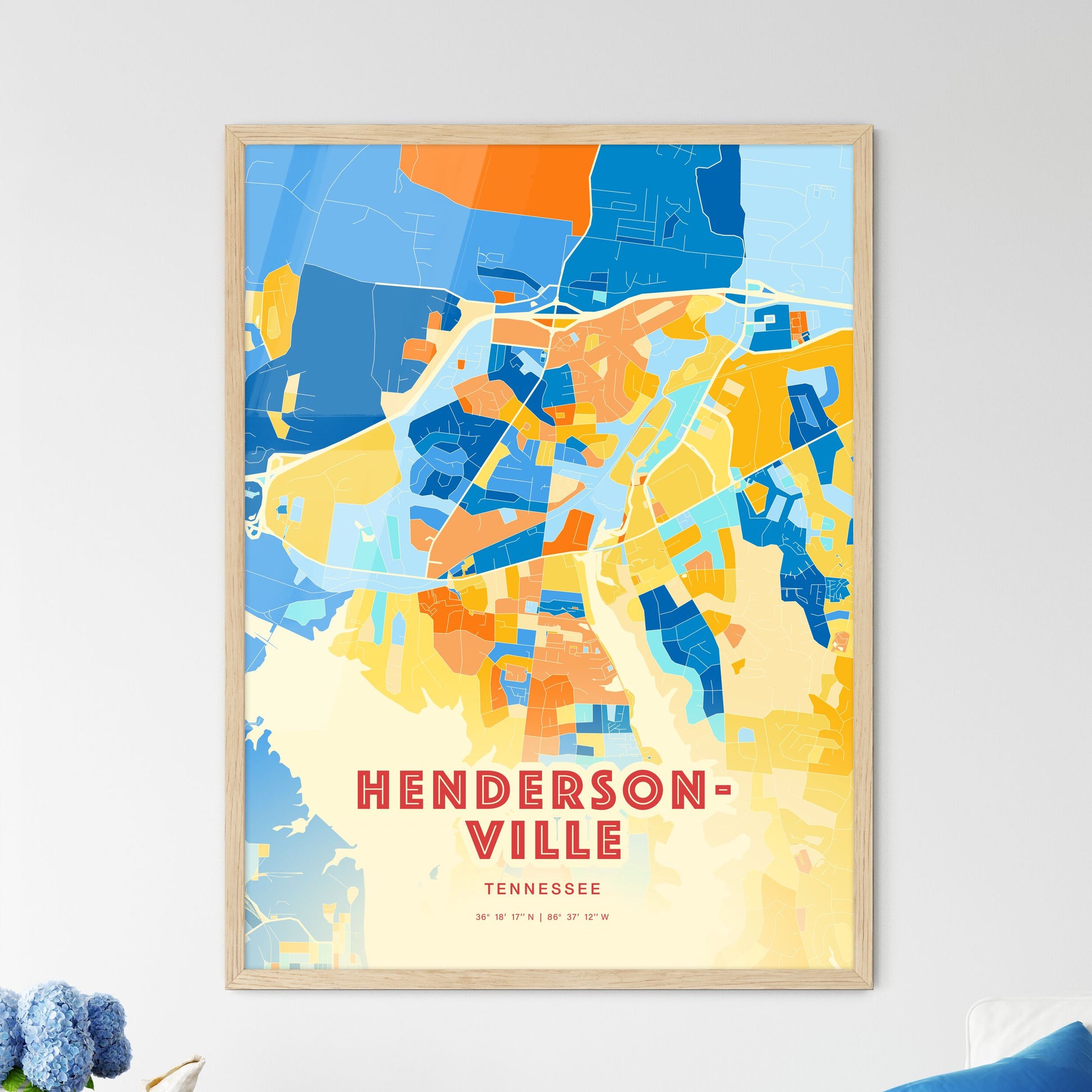 Colorful HENDERSONVILLE TENNESSEE Fine Art Map Blue Orange