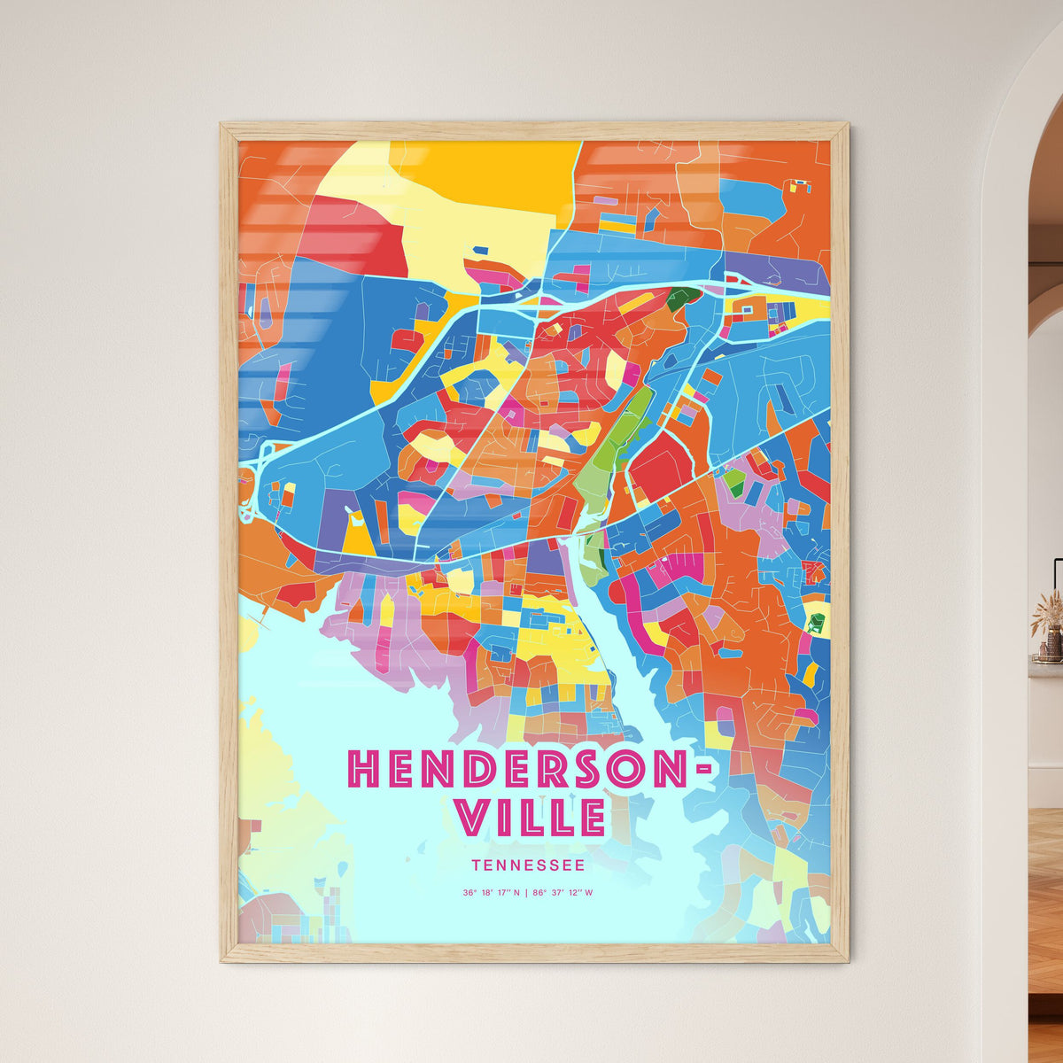 Colorful HENDERSONVILLE TENNESSEE Fine Art Map Crazy Colors
