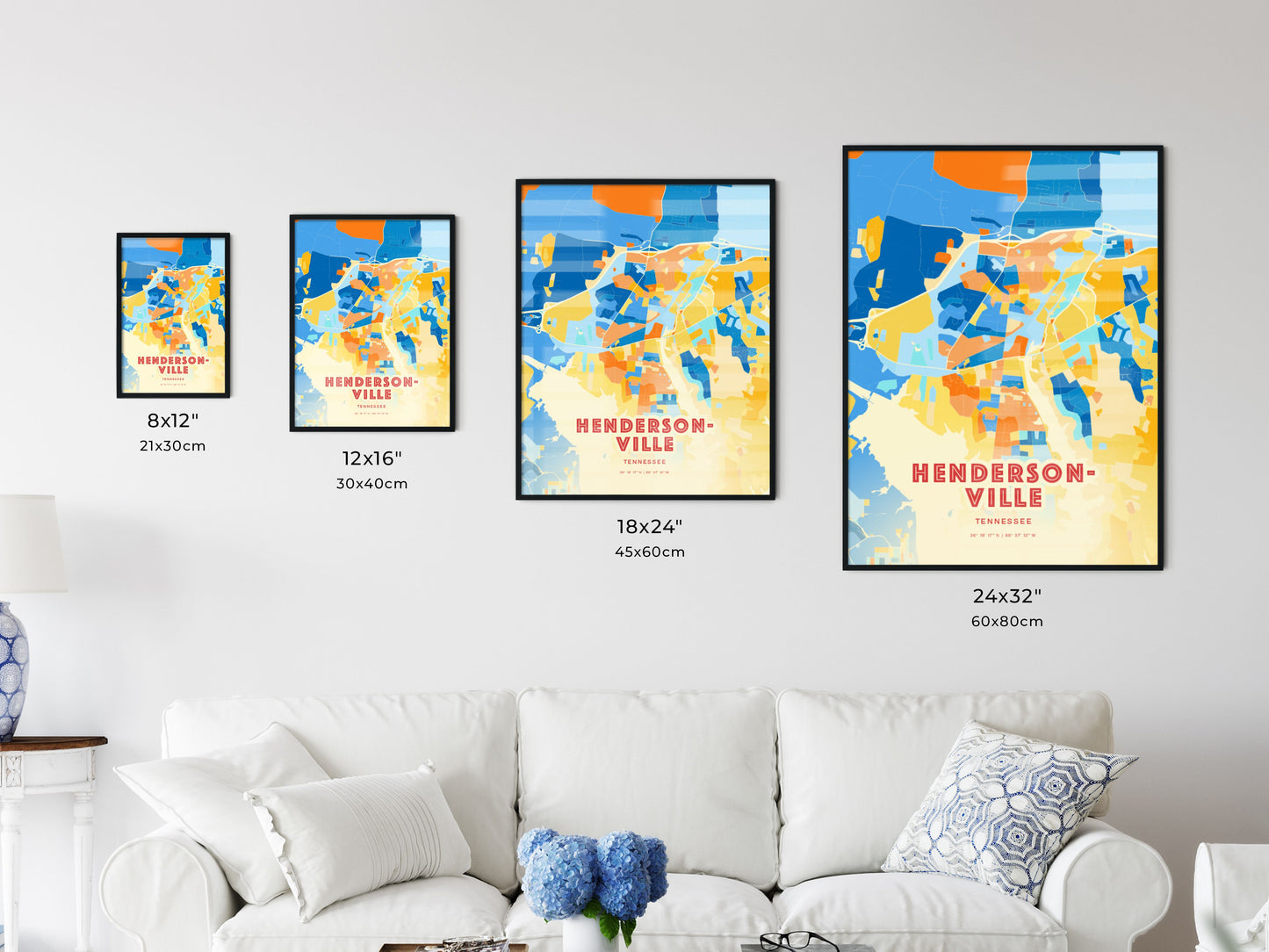 Colorful HENDERSONVILLE TENNESSEE Fine Art Map Blue Orange