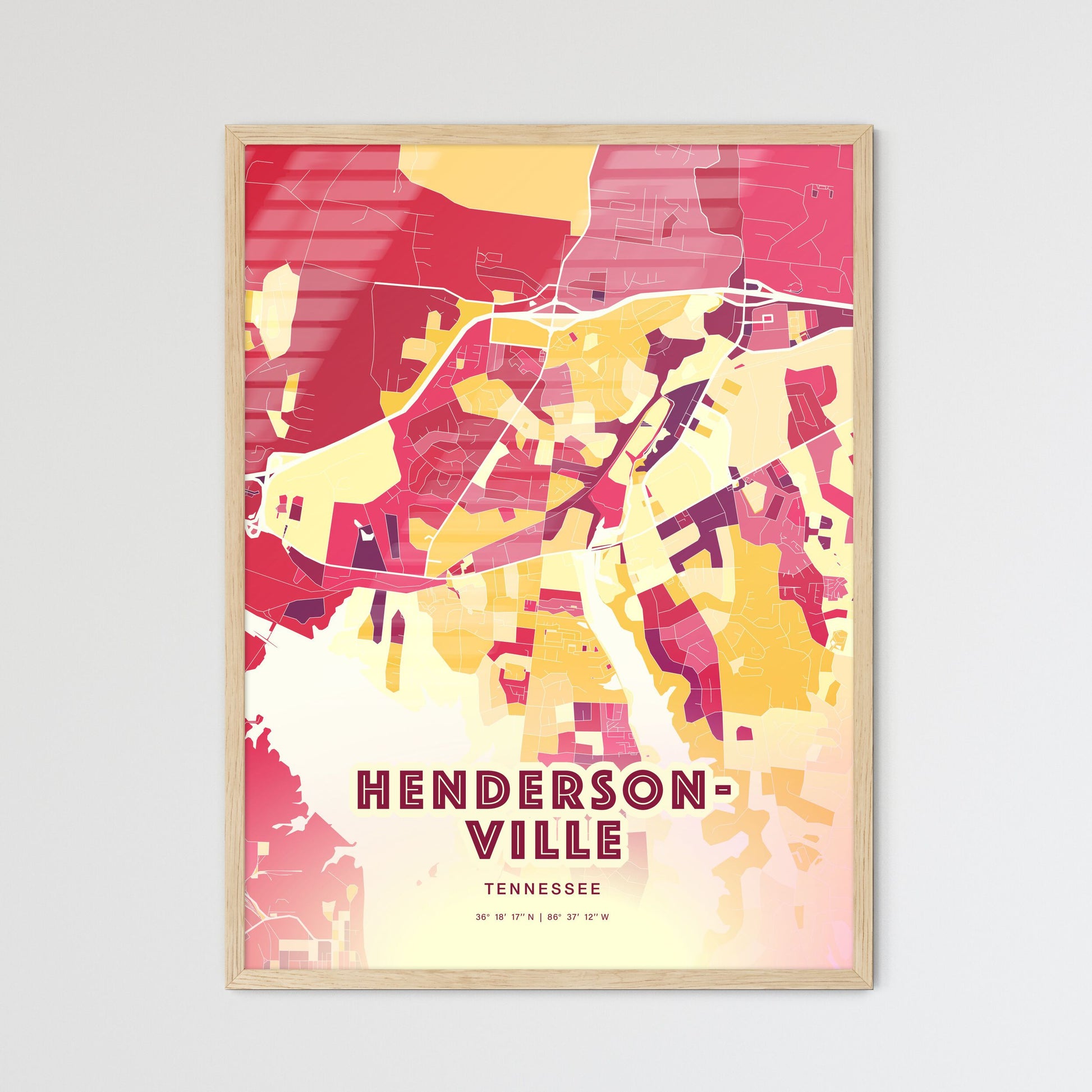 Colorful HENDERSONVILLE TENNESSEE Fine Art Map Hot Red