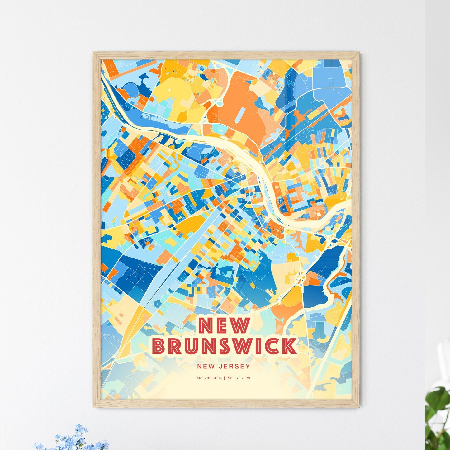 Colorful NEW BRUNSWICK NEW JERSEY Fine Art Map Blue Orange