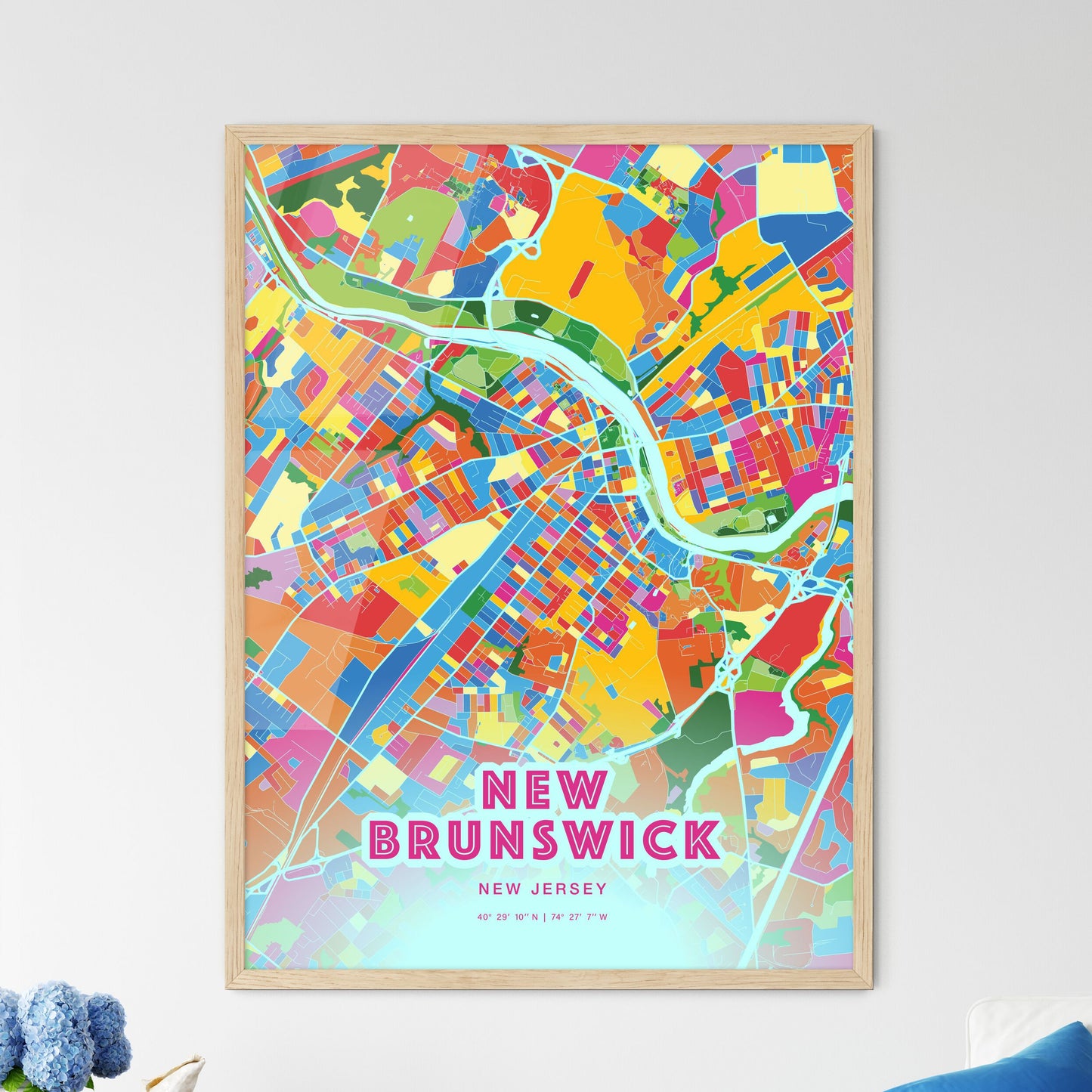 Colorful NEW BRUNSWICK NEW JERSEY Fine Art Map Crazy Colors