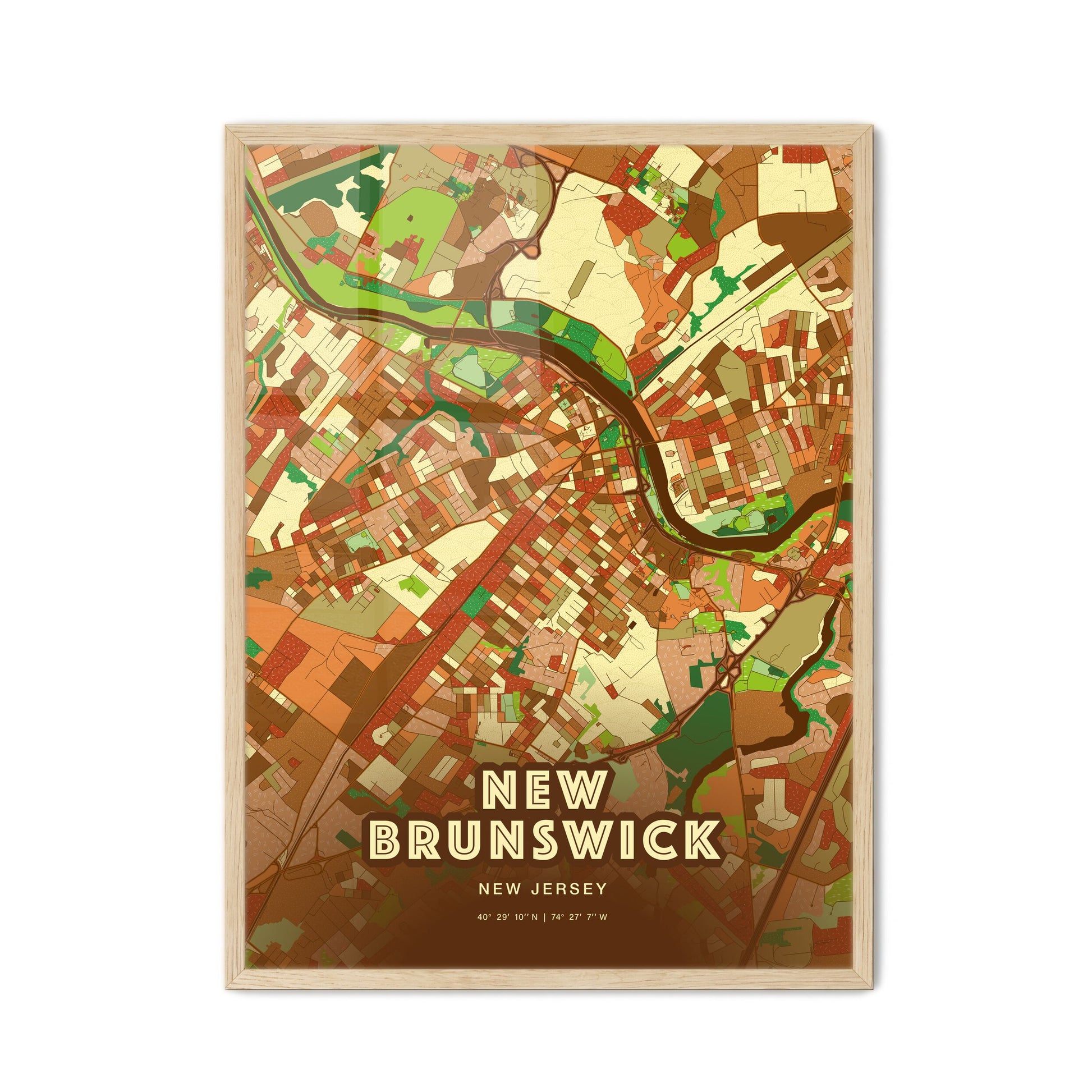 Colorful NEW BRUNSWICK NEW JERSEY Fine Art Map Farmhouse