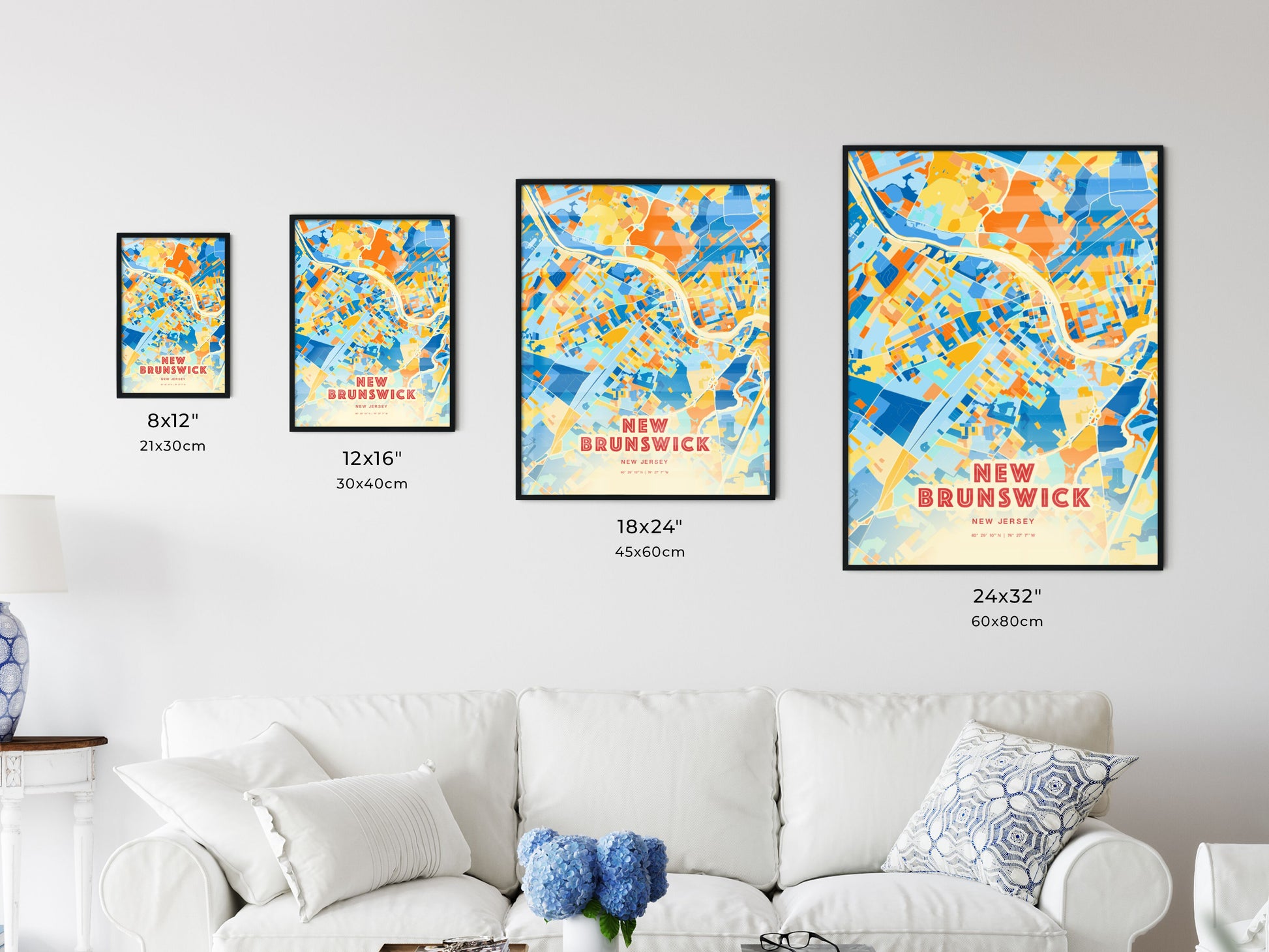 Colorful NEW BRUNSWICK NEW JERSEY Fine Art Map Blue Orange