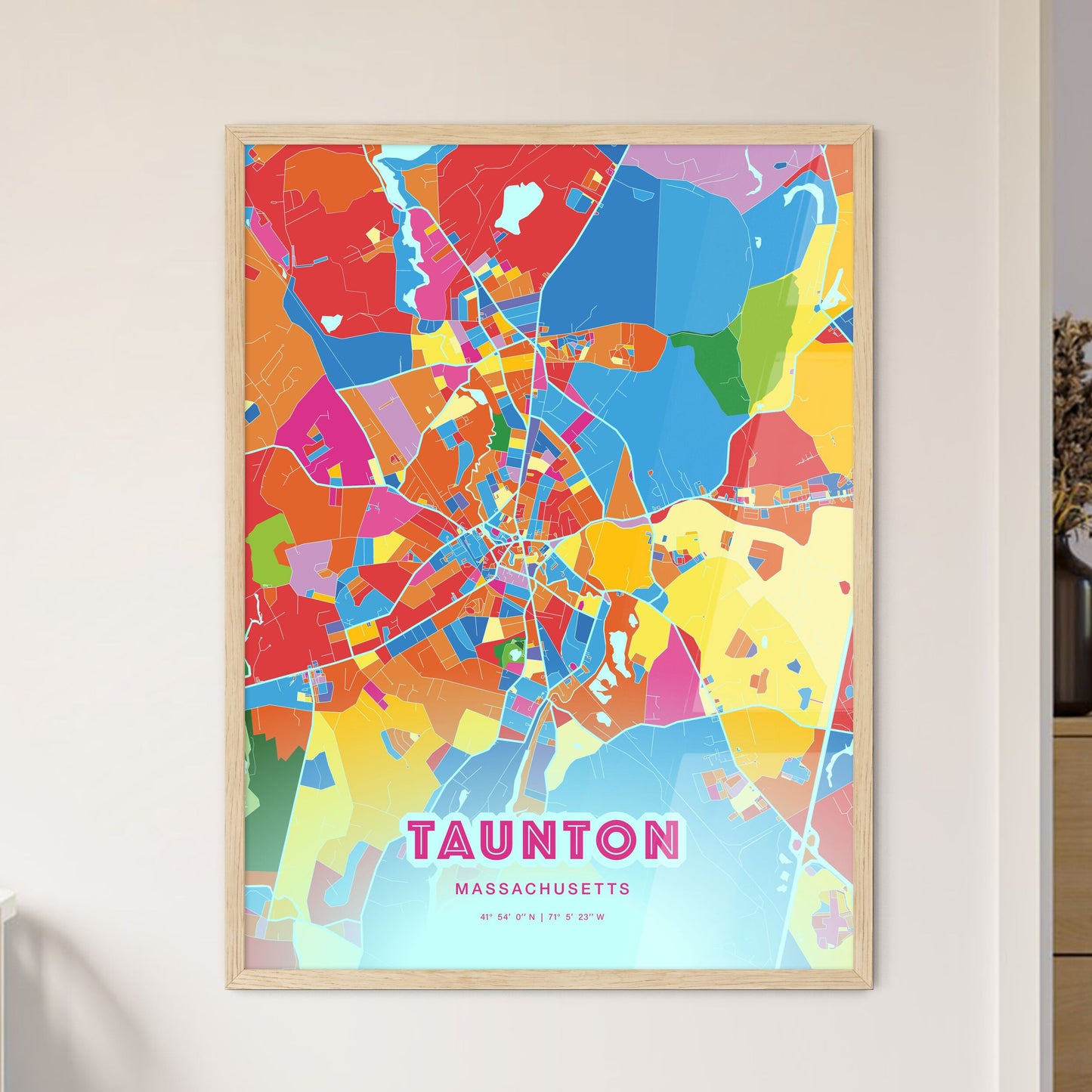 Colorful TAUNTON MASSACHUSETTS Fine Art Map Crazy Colors