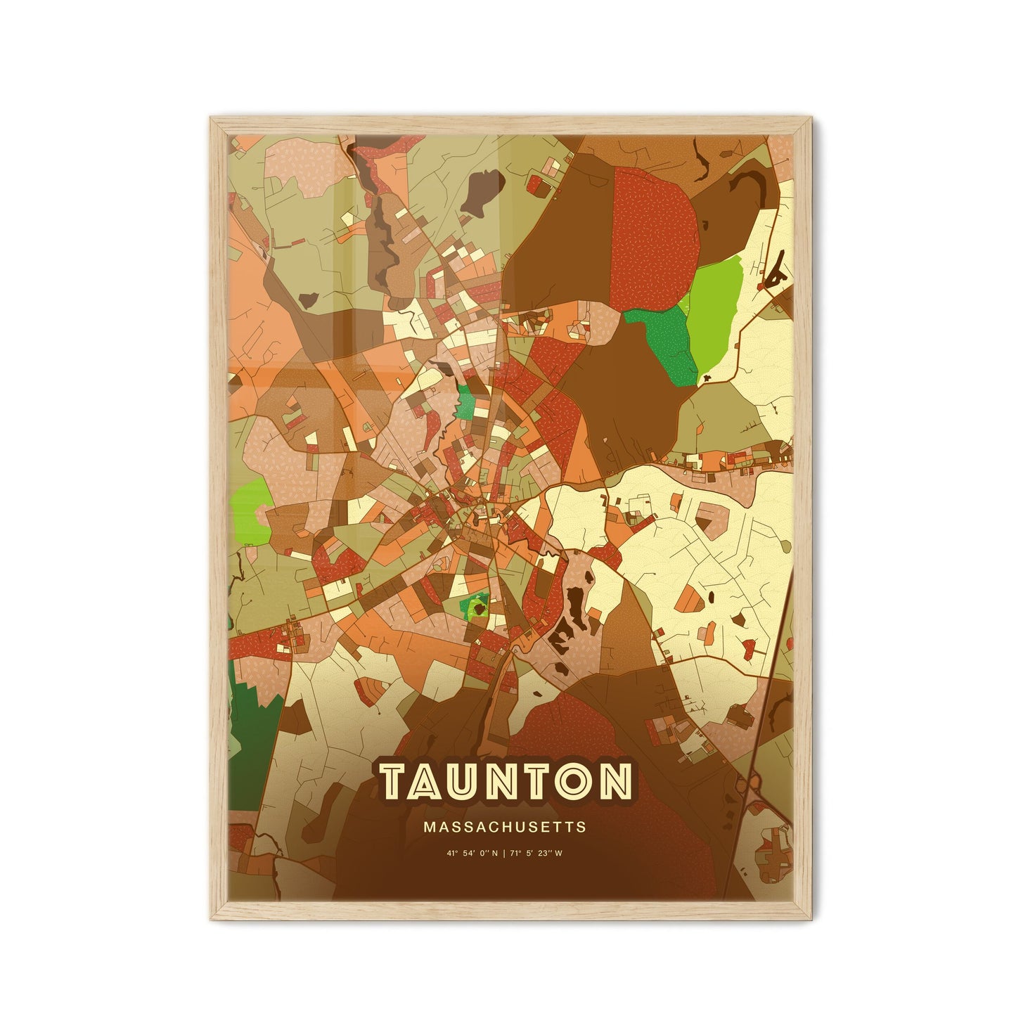 Colorful TAUNTON MASSACHUSETTS Fine Art Map Farmhouse