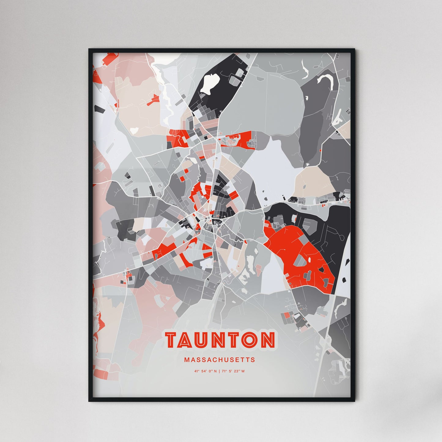 Colorful TAUNTON MASSACHUSETTS Fine Art Map Modern