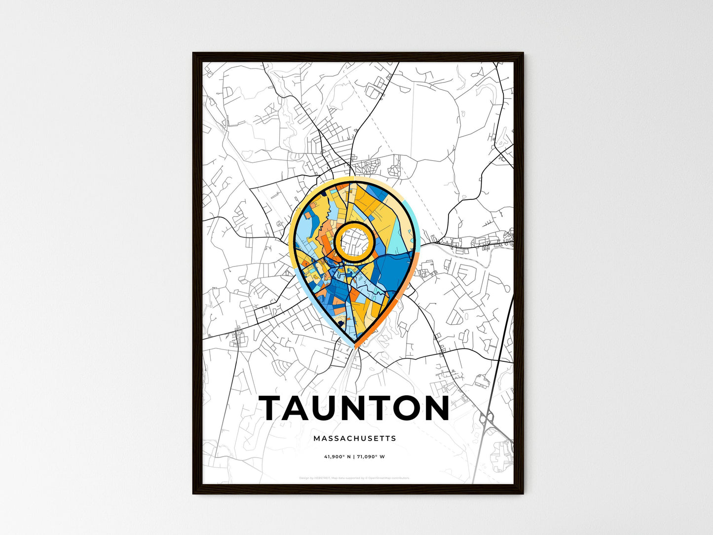 Taunton Massachusetts wedding art map with pointer icon
