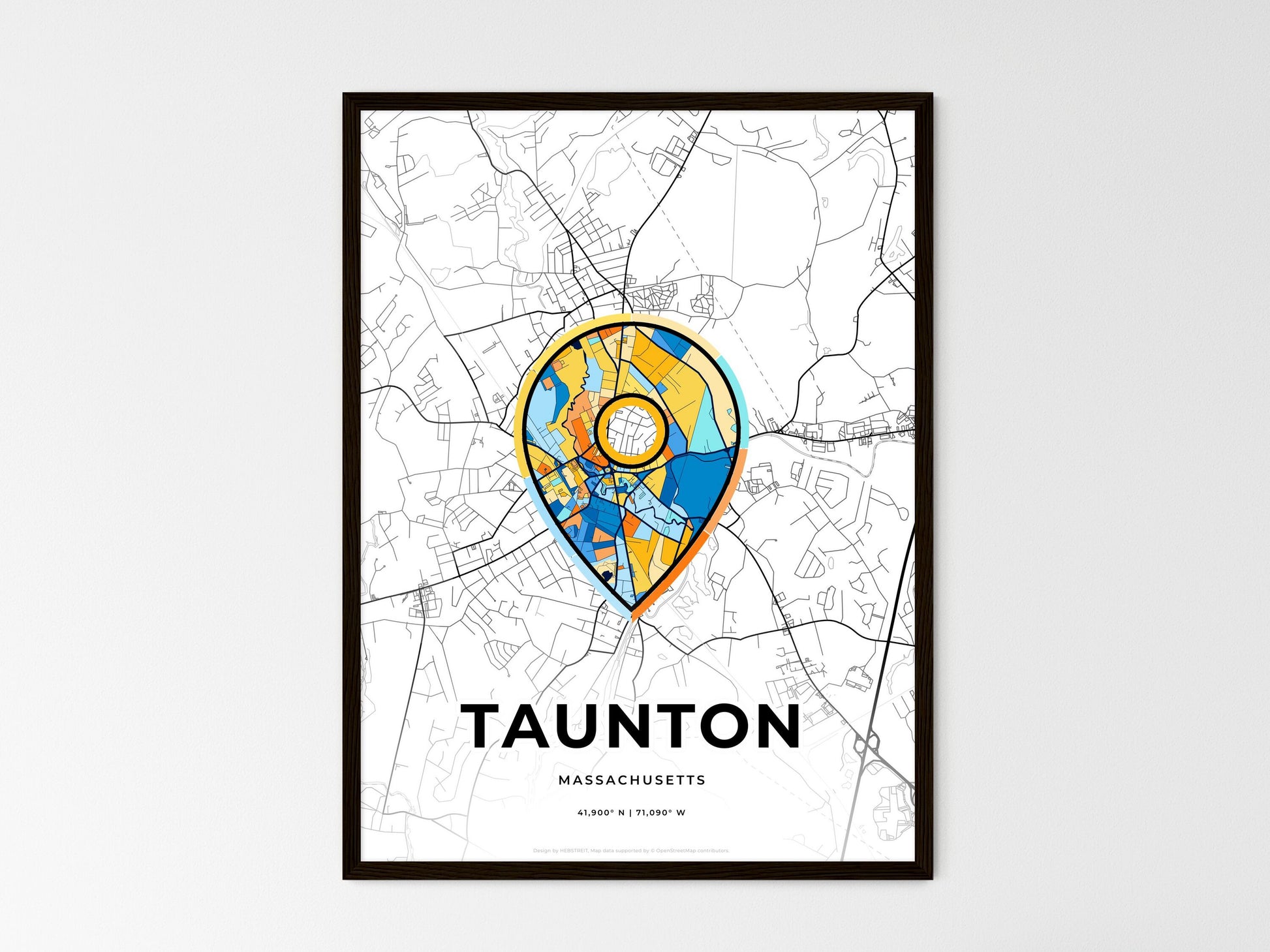 Taunton Massachusetts wedding art map with pointer icon