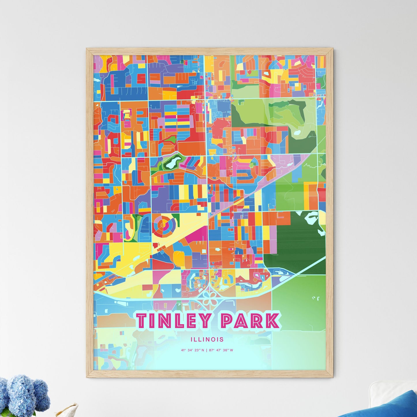 Colorful TINLEY PARK ILLINOIS Fine Art Map Crazy Colors