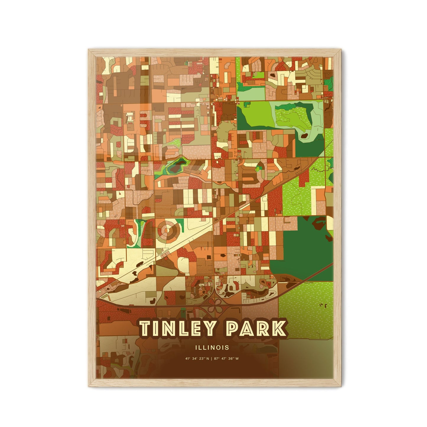 Colorful TINLEY PARK ILLINOIS Fine Art Map Farmhouse