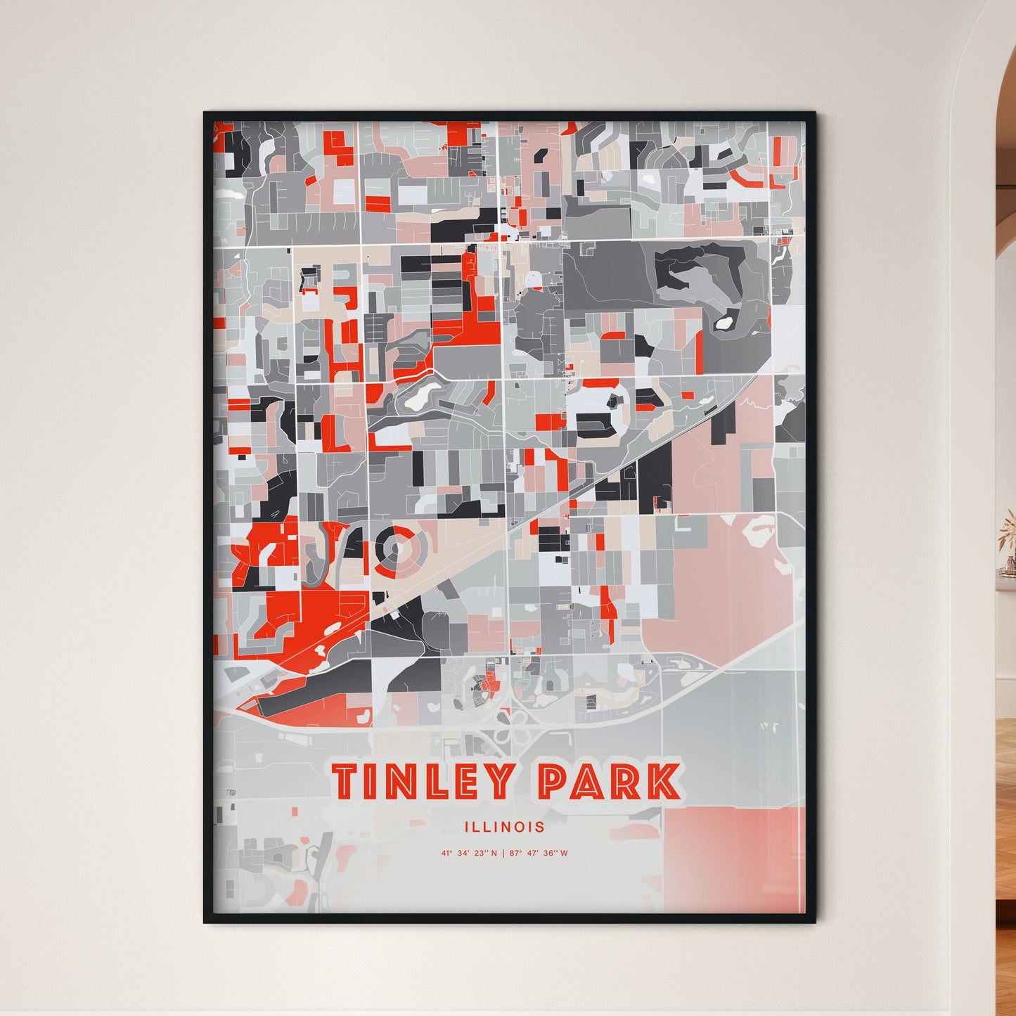 Colorful TINLEY PARK ILLINOIS Fine Art Map Modern