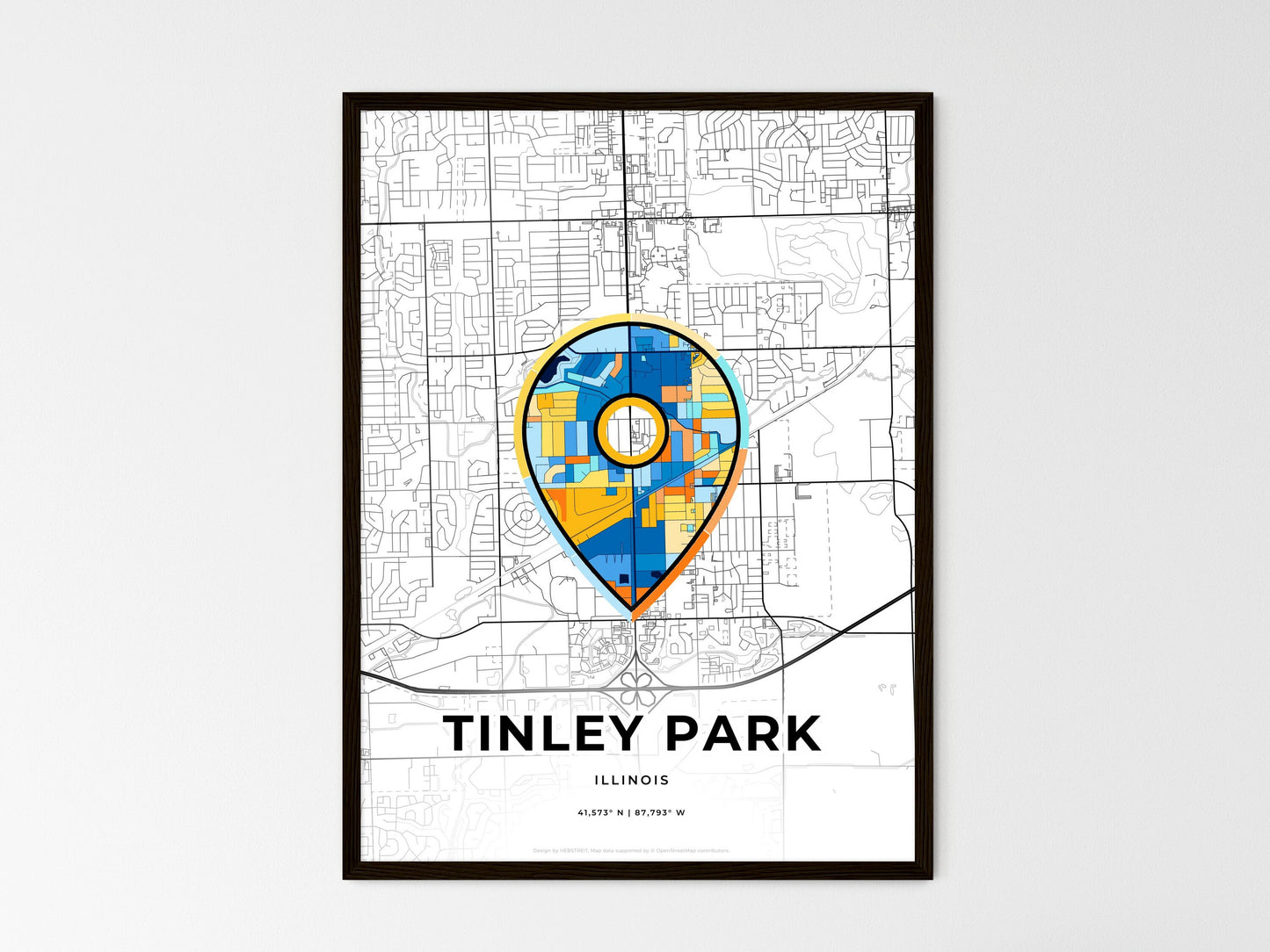 Tinley Park Illinois wedding art map with pointer icon