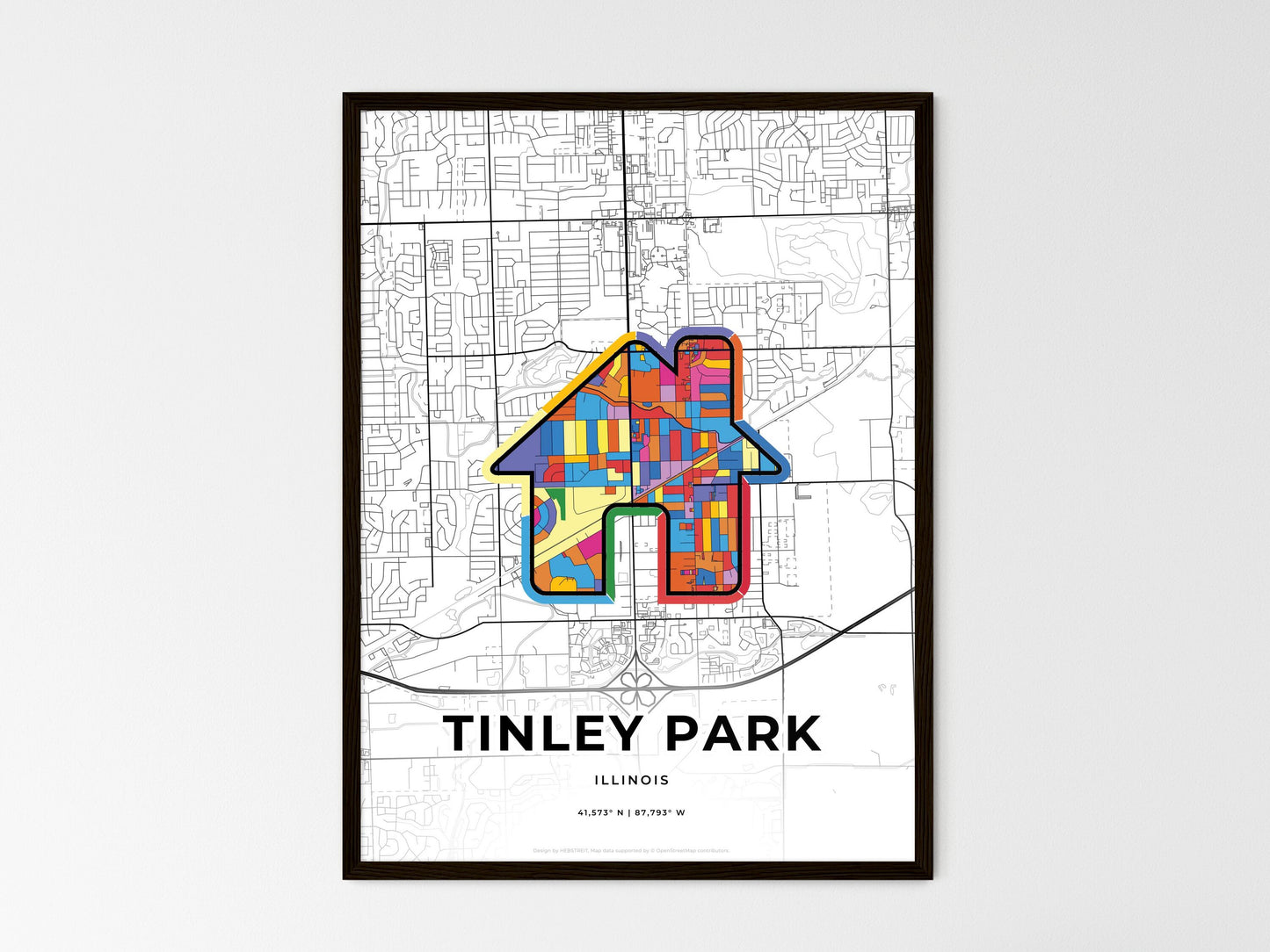 Tinley Park Illinois wedding art map with home icon